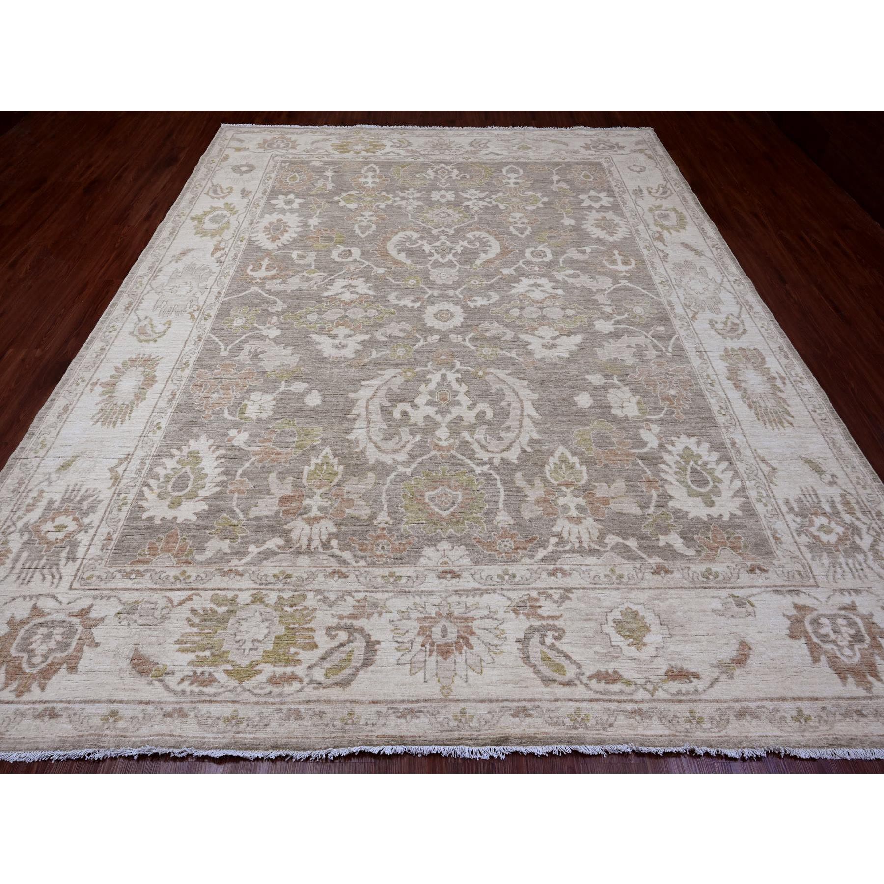 9'1"x11'4" Cedar Brown, Washed Out Peshawar with All Over Leaf Pattern, Natural Dyes, 100% Wool, Hand Knotted, Oriental Rug Sh20164