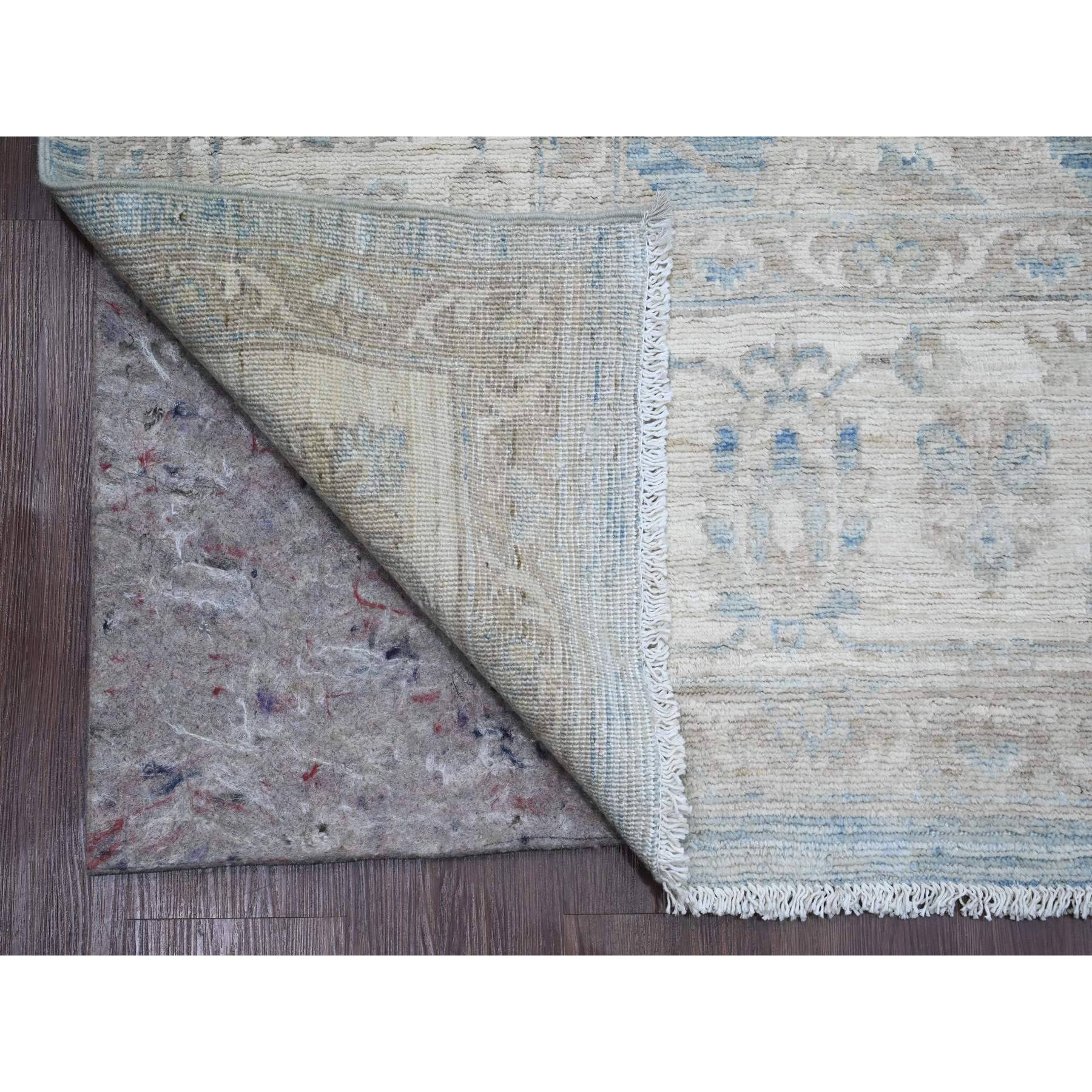 8'8"x12' Carolina Blue, White Wash Peshawar with All Over Leaf Design, Hand Knotted, Abrash, Veggie Dyes, 100% Wool, Oriental Rug Sh20165