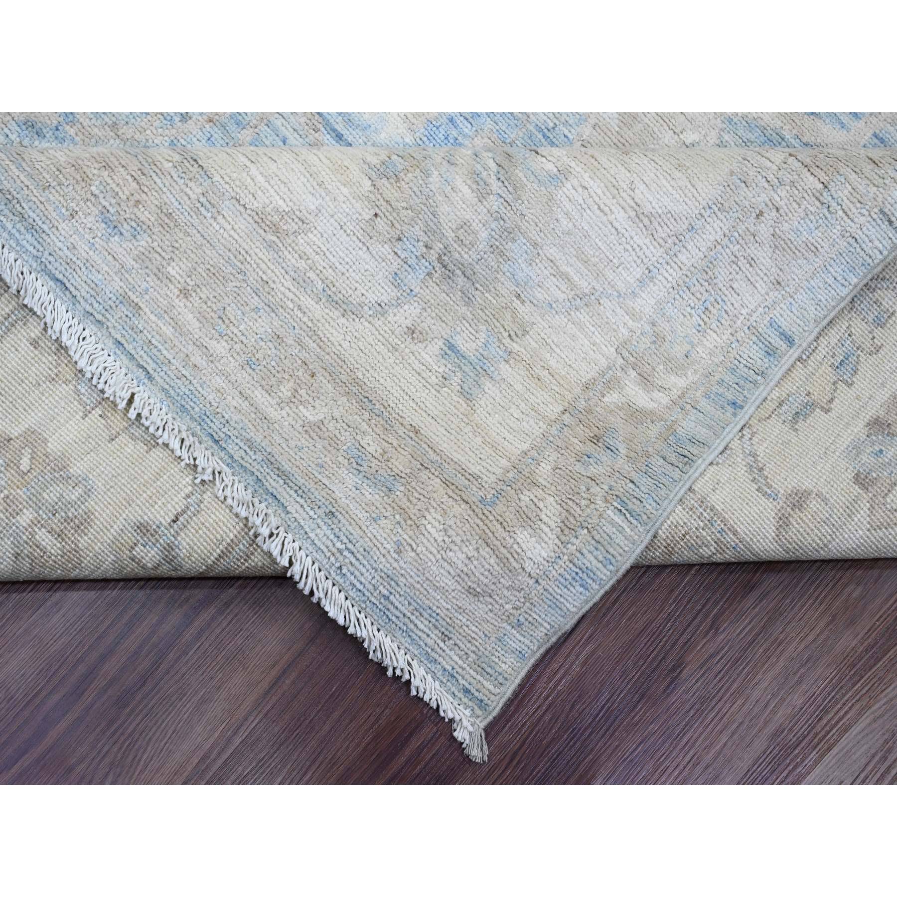 8'8"x12' Carolina Blue, White Wash Peshawar with All Over Leaf Design, Hand Knotted, Abrash, Veggie Dyes, 100% Wool, Oriental Rug Sh20165