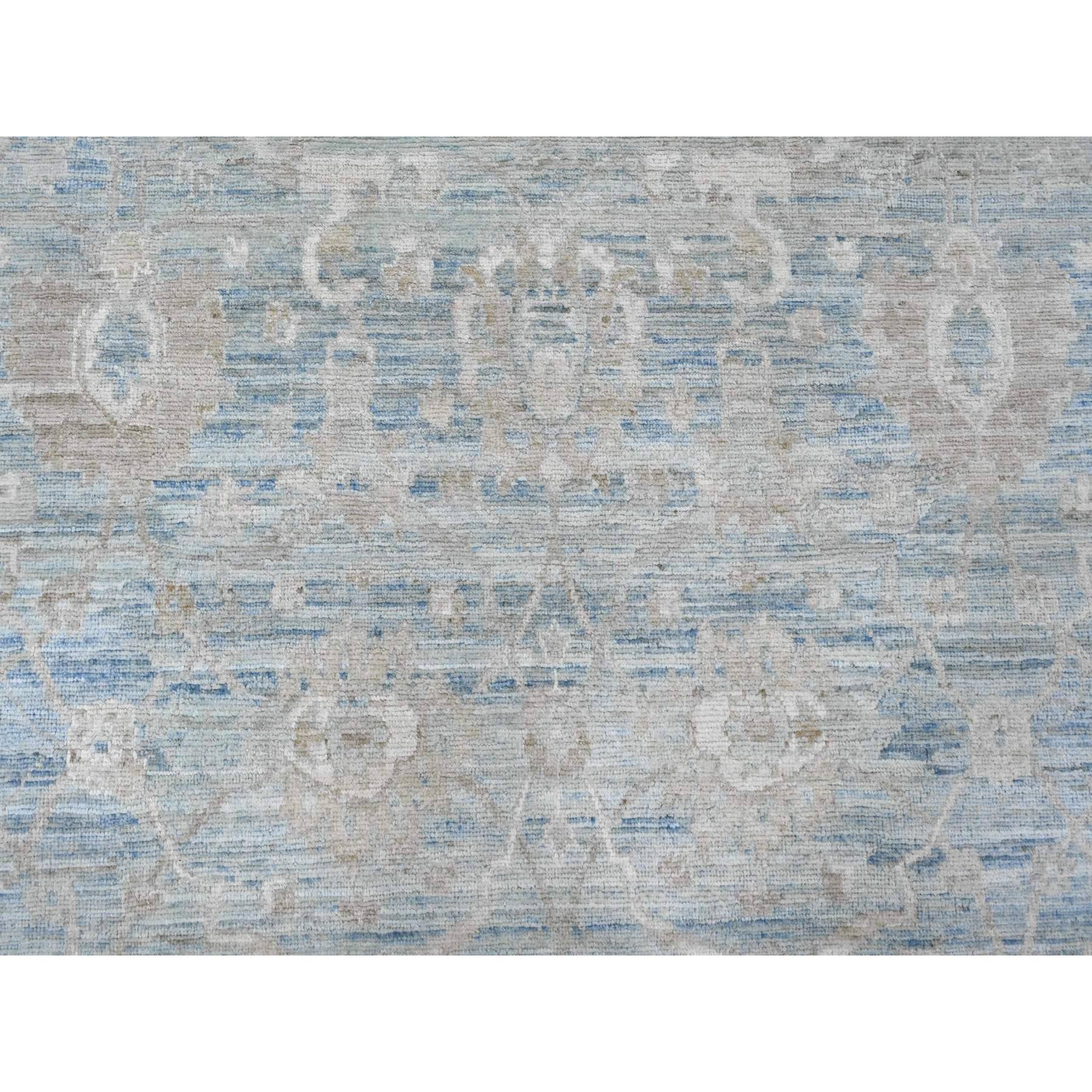 8'8"x12' Carolina Blue, White Wash Peshawar with All Over Leaf Design, Hand Knotted, Abrash, Veggie Dyes, 100% Wool, Oriental Rug Sh20165
