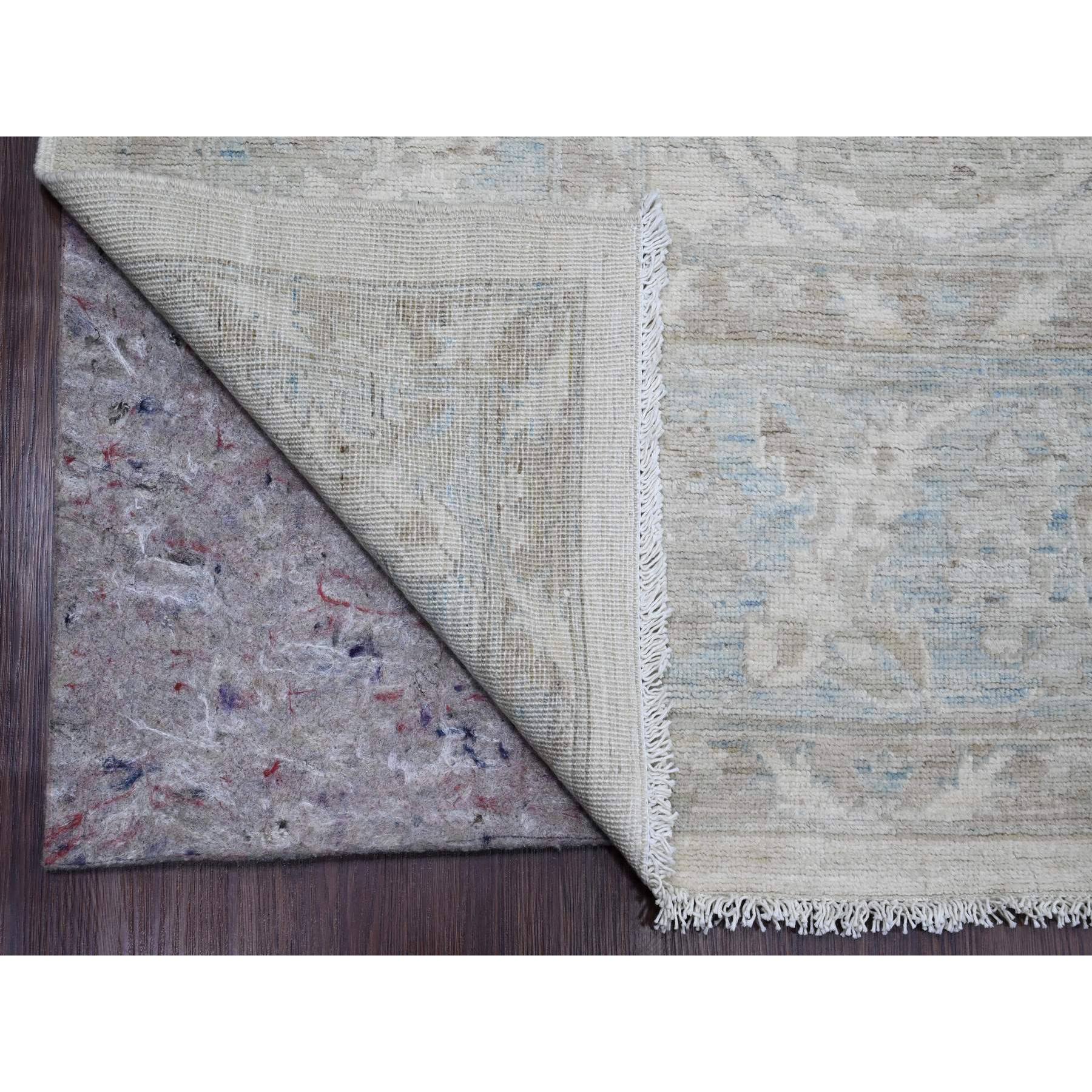9'2"x11'10" Pearl White, Washed Out Peshawar with All Over Leaf Design, Hand Knotted, Vegetable Dyes, 100% Wool, Oriental Rug Sh20167