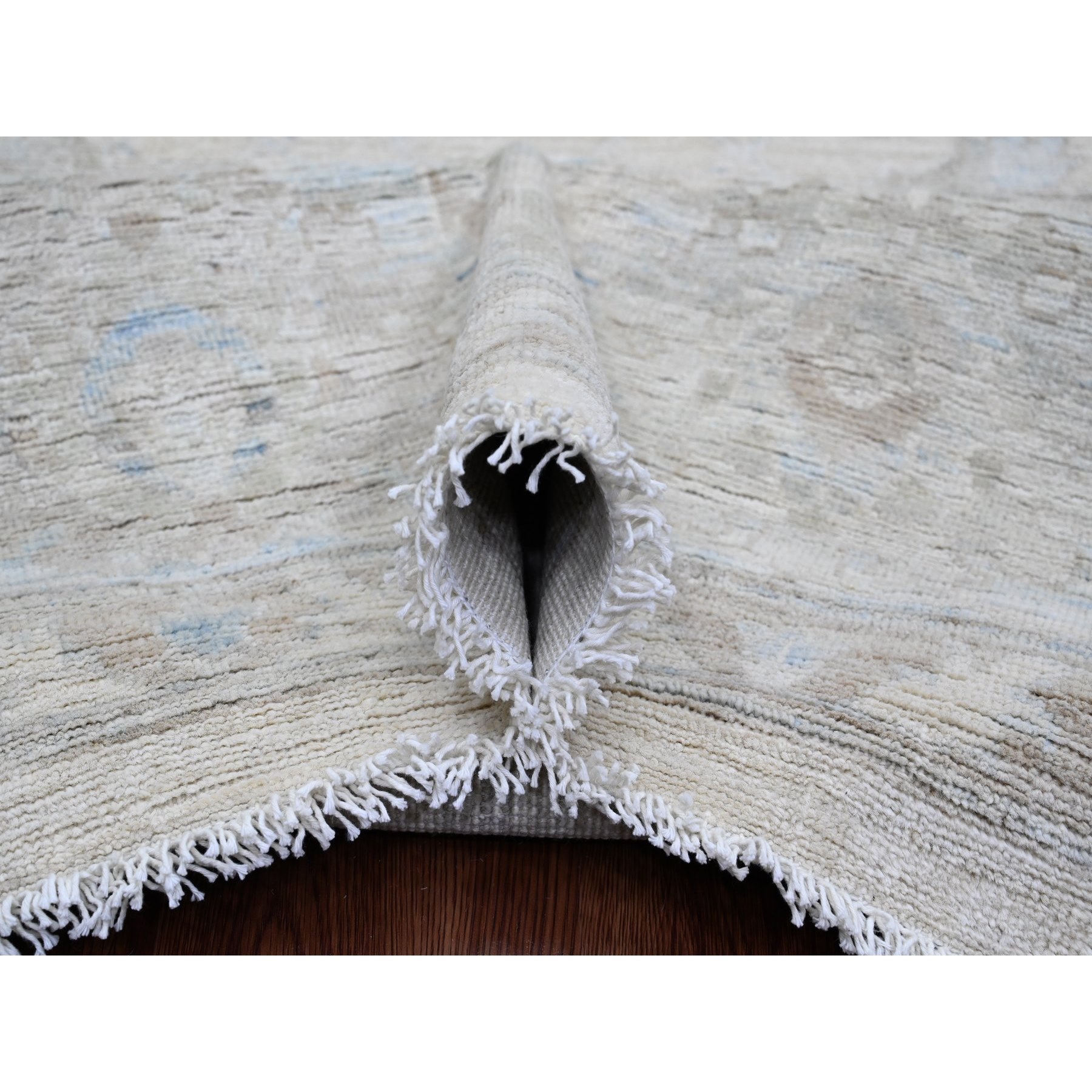 9'2"x11'10" Pearl White, Washed Out Peshawar with All Over Leaf Design, Hand Knotted, Vegetable Dyes, 100% Wool, Oriental Rug Sh20167