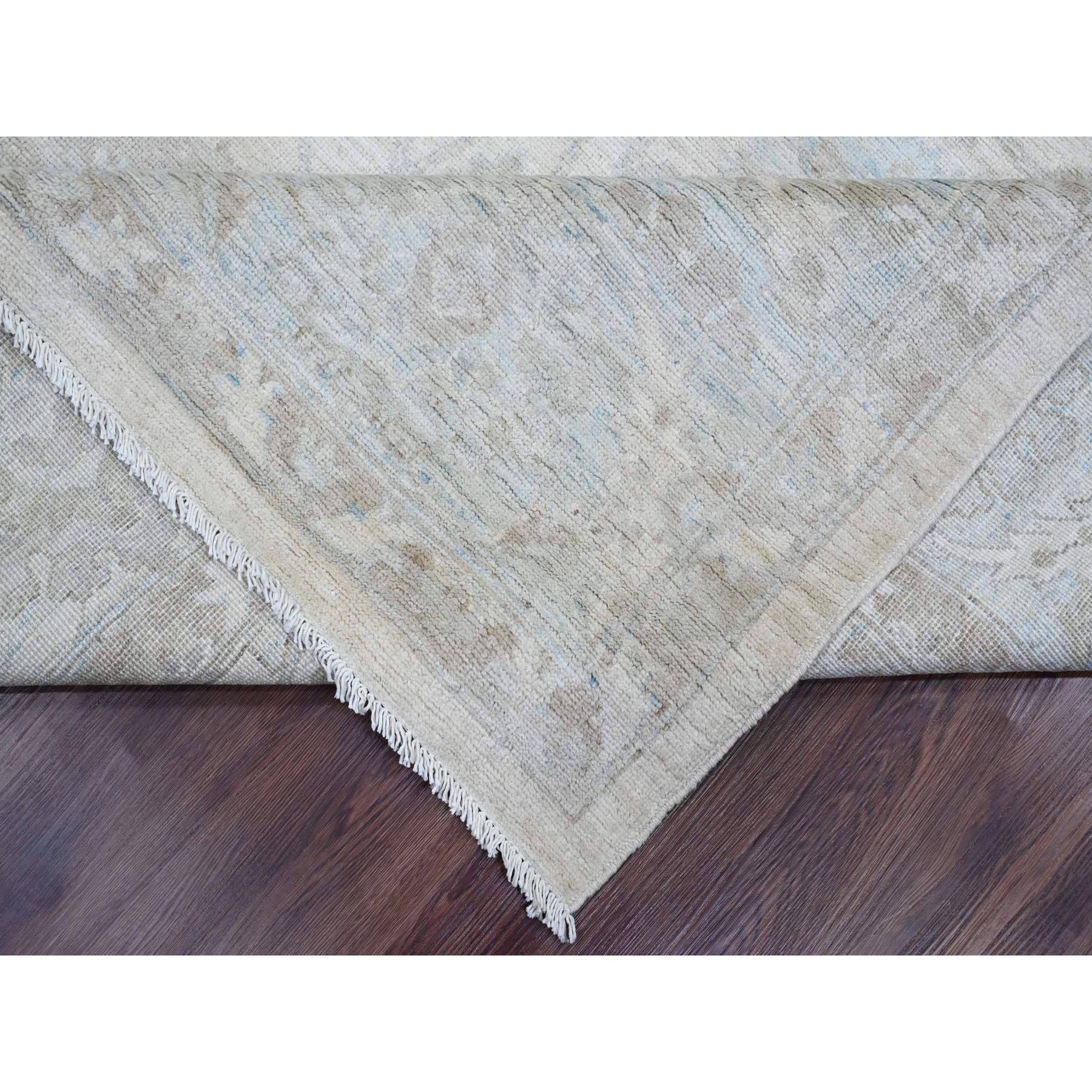 9'2"x11'10" Pearl White, Washed Out Peshawar with All Over Leaf Design, Hand Knotted, Vegetable Dyes, 100% Wool, Oriental Rug Sh20167