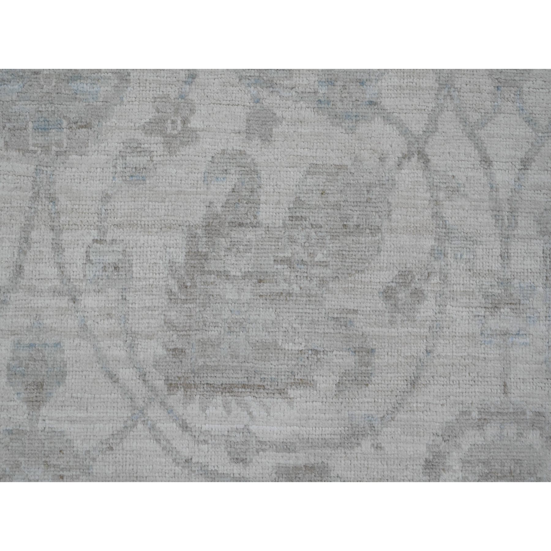 9'2"x11'10" Pearl White, Washed Out Peshawar with All Over Leaf Design, Hand Knotted, Vegetable Dyes, 100% Wool, Oriental Rug Sh20167