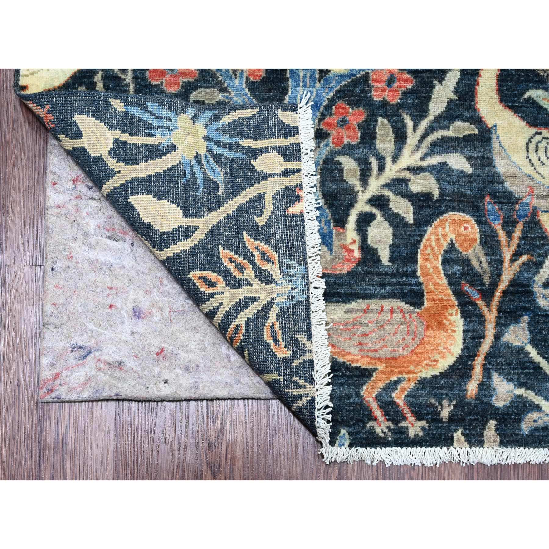 10'1"x10'1" Denim Blue, Hand Knotted, Afghan Peshawar with Birds of Paradise Design, Soft and Shiny Wool, Vegetable Dyes, Square, Oriental Rug Sh20168