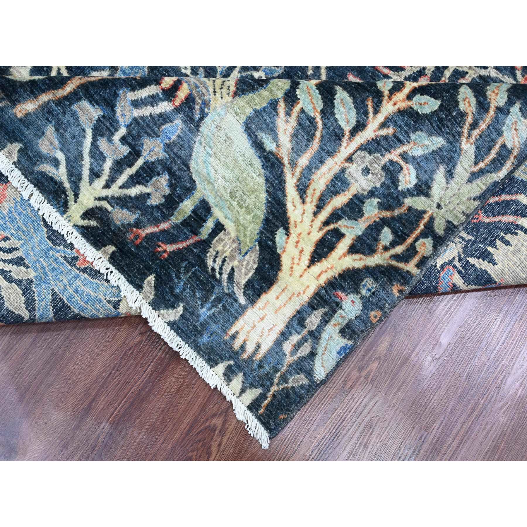 10'1"x10'1" Denim Blue, Hand Knotted, Afghan Peshawar with Birds of Paradise Design, Soft and Shiny Wool, Vegetable Dyes, Square, Oriental Rug Sh20168