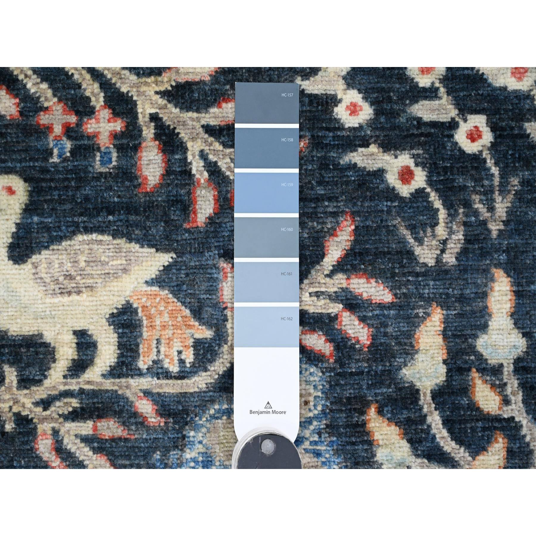 10'1"x10'1" Denim Blue, Hand Knotted, Afghan Peshawar with Birds of Paradise Design, Soft and Shiny Wool, Vegetable Dyes, Square, Oriental Rug Sh20168
