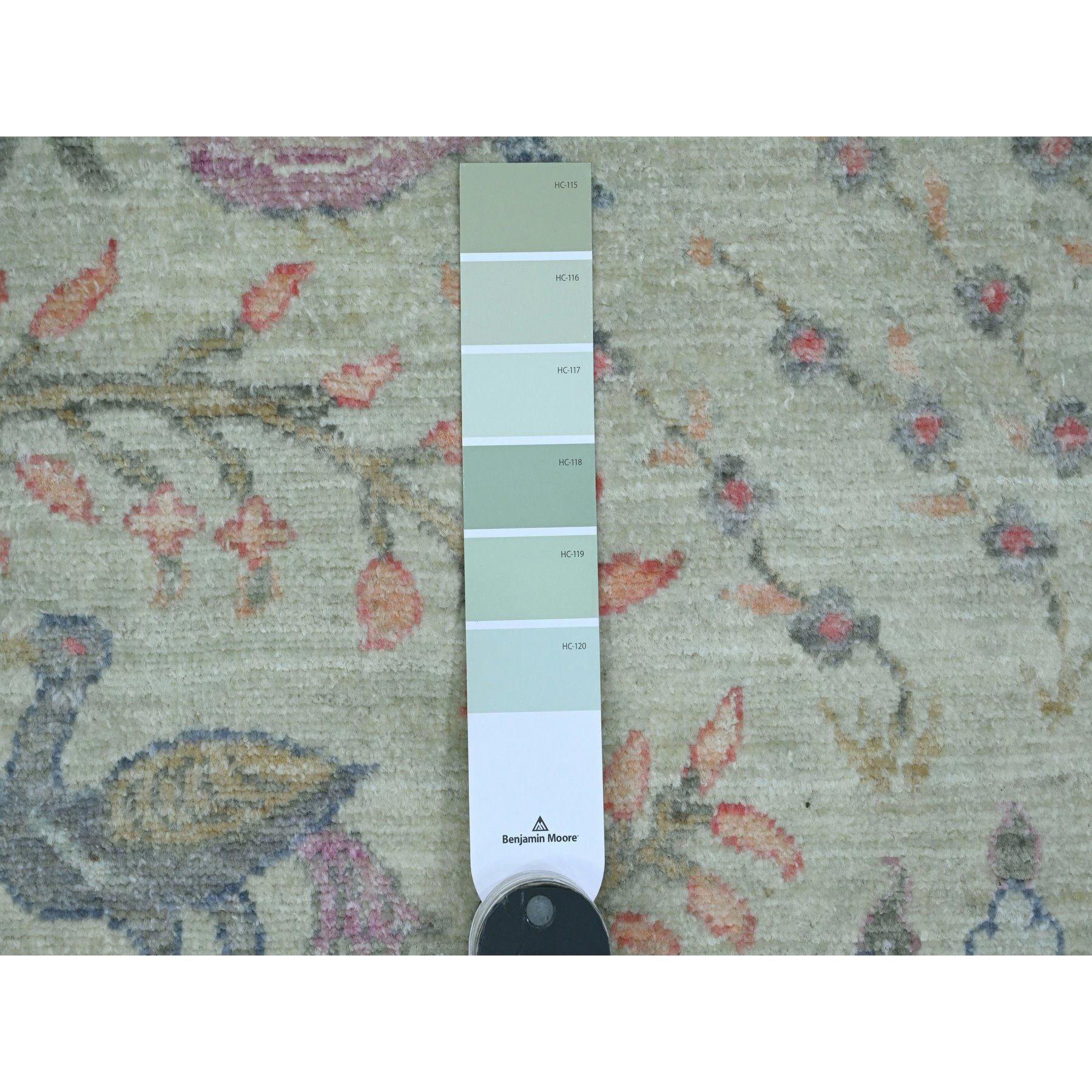 10'x10' Pistachio Green, Hand Knotted, Afghan Peshawar with Birds of Paradise Design, Soft Wool, Natural Dyes, Square, Oriental Rug Sh20169