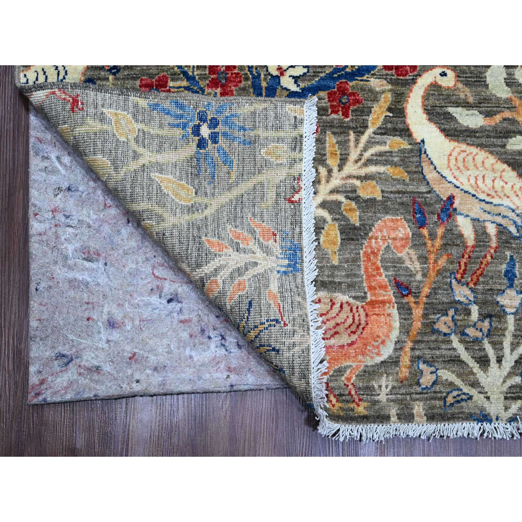 10'x13'6" Sonic Gray, Hand Knotted, Afghan Peshawar with Birds of Paradise Design, Soft and Velvety Wool, Veggie Dyes, Oriental Rug Sh20170