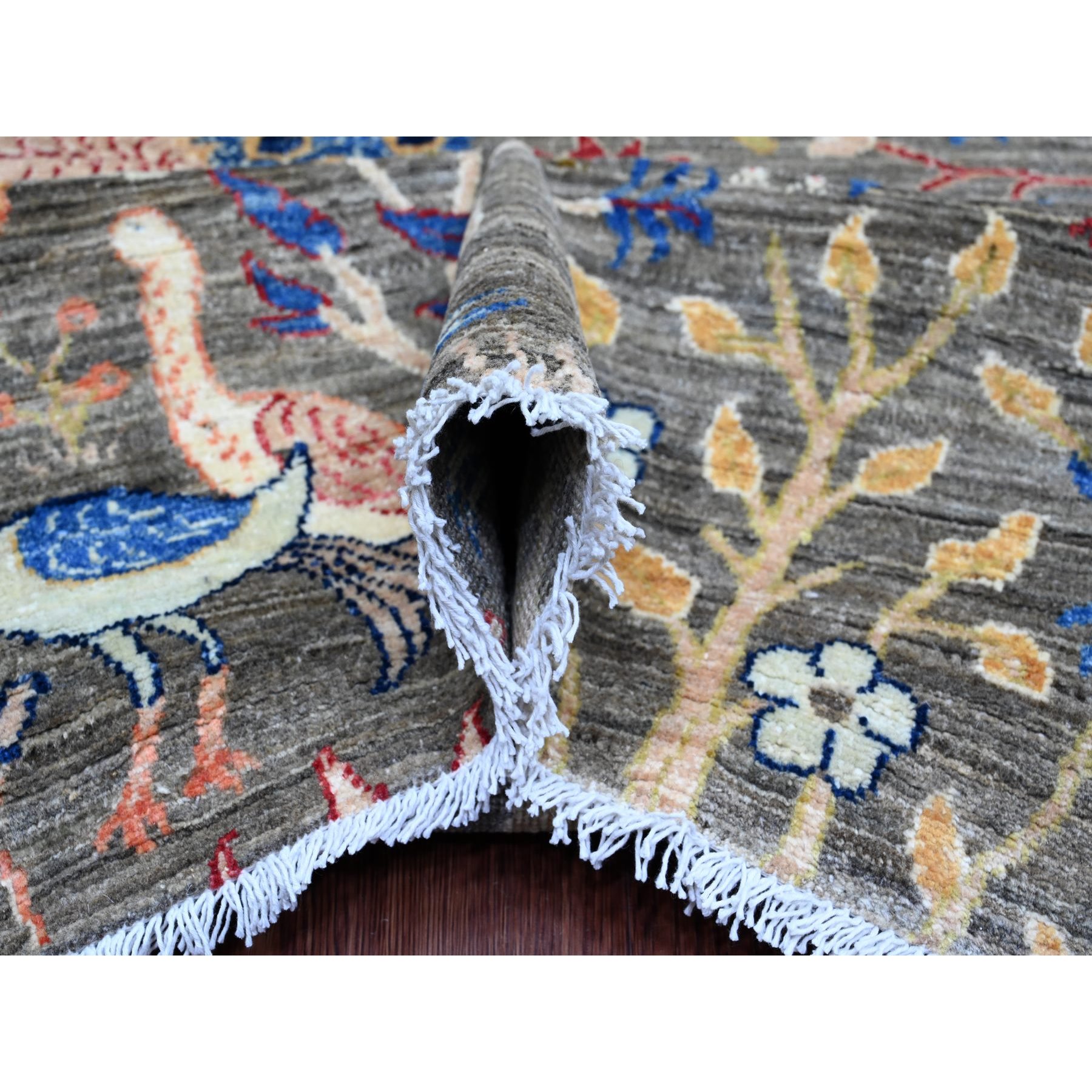 10'x13'6" Sonic Gray, Hand Knotted, Afghan Peshawar with Birds of Paradise Design, Soft and Velvety Wool, Veggie Dyes, Oriental Rug Sh20170