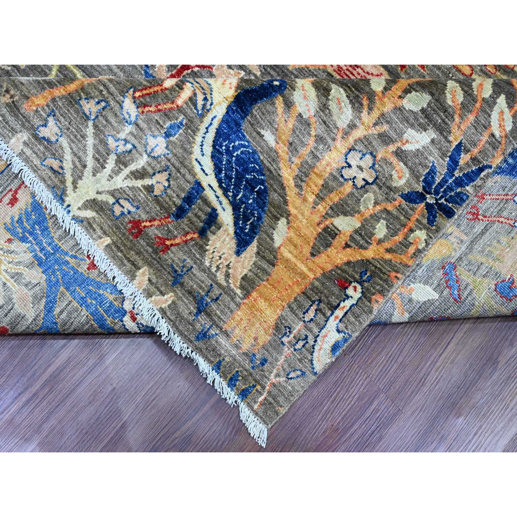 10'x13'6" Sonic Gray, Hand Knotted, Afghan Peshawar with Birds of Paradise Design, Soft and Velvety Wool, Veggie Dyes, Oriental Rug Sh20170