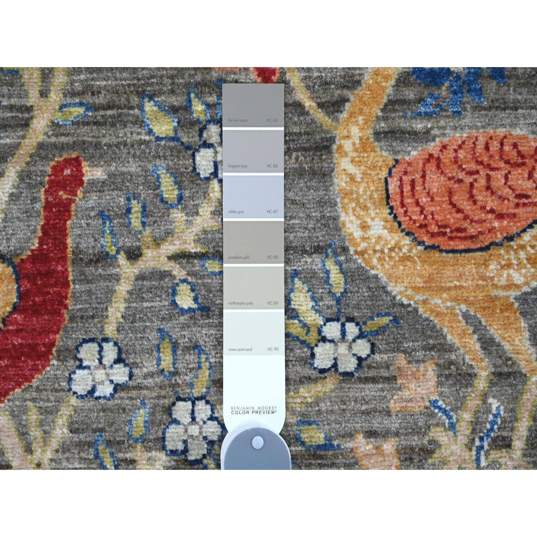 10'x13'6" Sonic Gray, Hand Knotted, Afghan Peshawar with Birds of Paradise Design, Soft and Velvety Wool, Veggie Dyes, Oriental Rug Sh20170