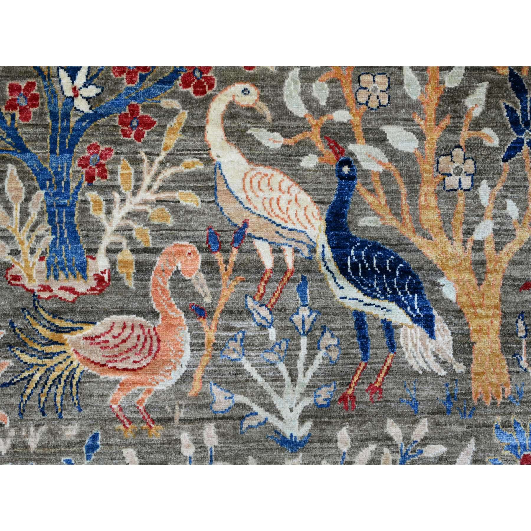 10'x13'6" Sonic Gray, Hand Knotted, Afghan Peshawar with Birds of Paradise Design, Soft and Velvety Wool, Veggie Dyes, Oriental Rug Sh20170