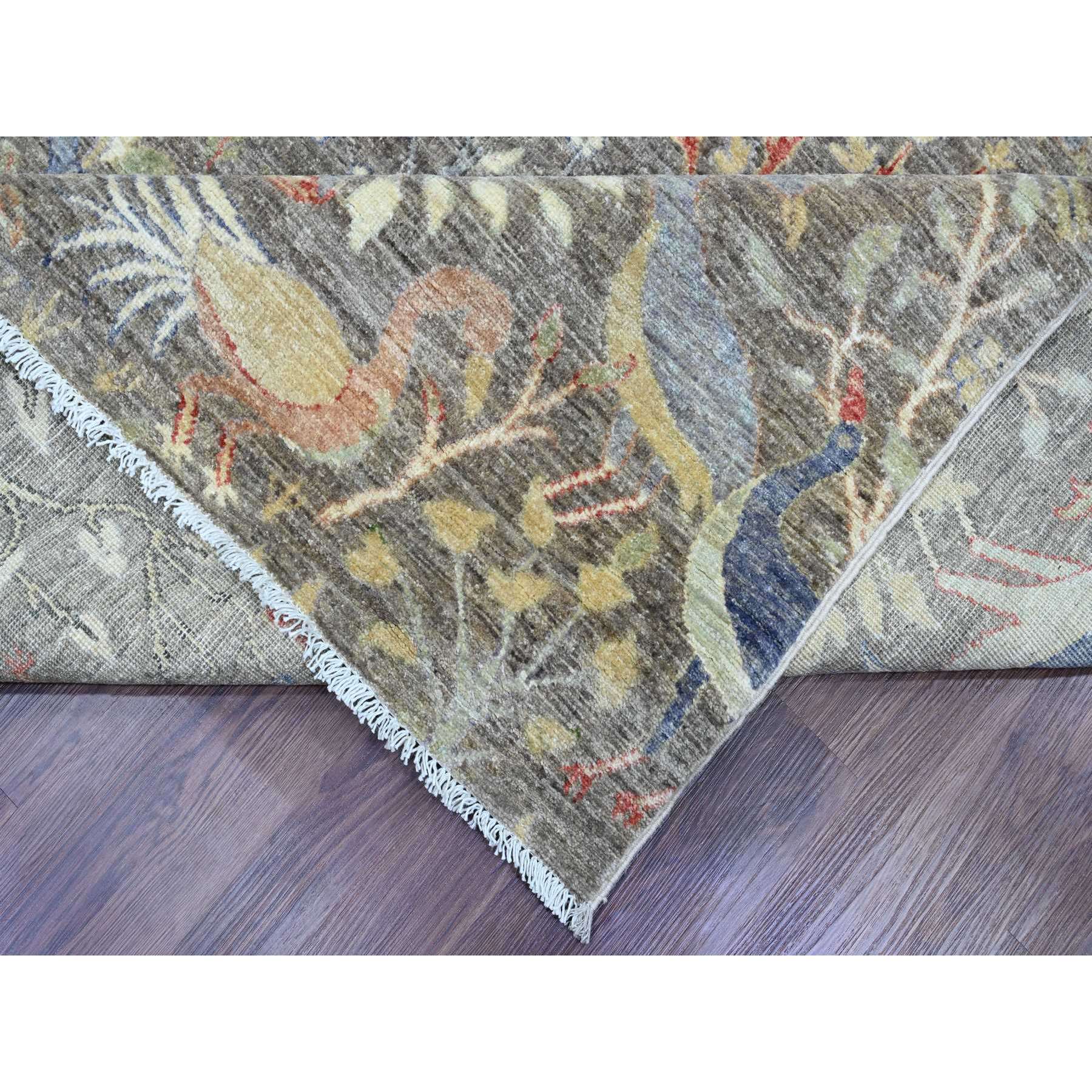 9'1"x11'9" Cedar Brown, Afghan Peshawar with Birds of Paradise Design, Soft Wool, Vegetable Dyes, Hand Knotted, Oriental Rug Sh20173