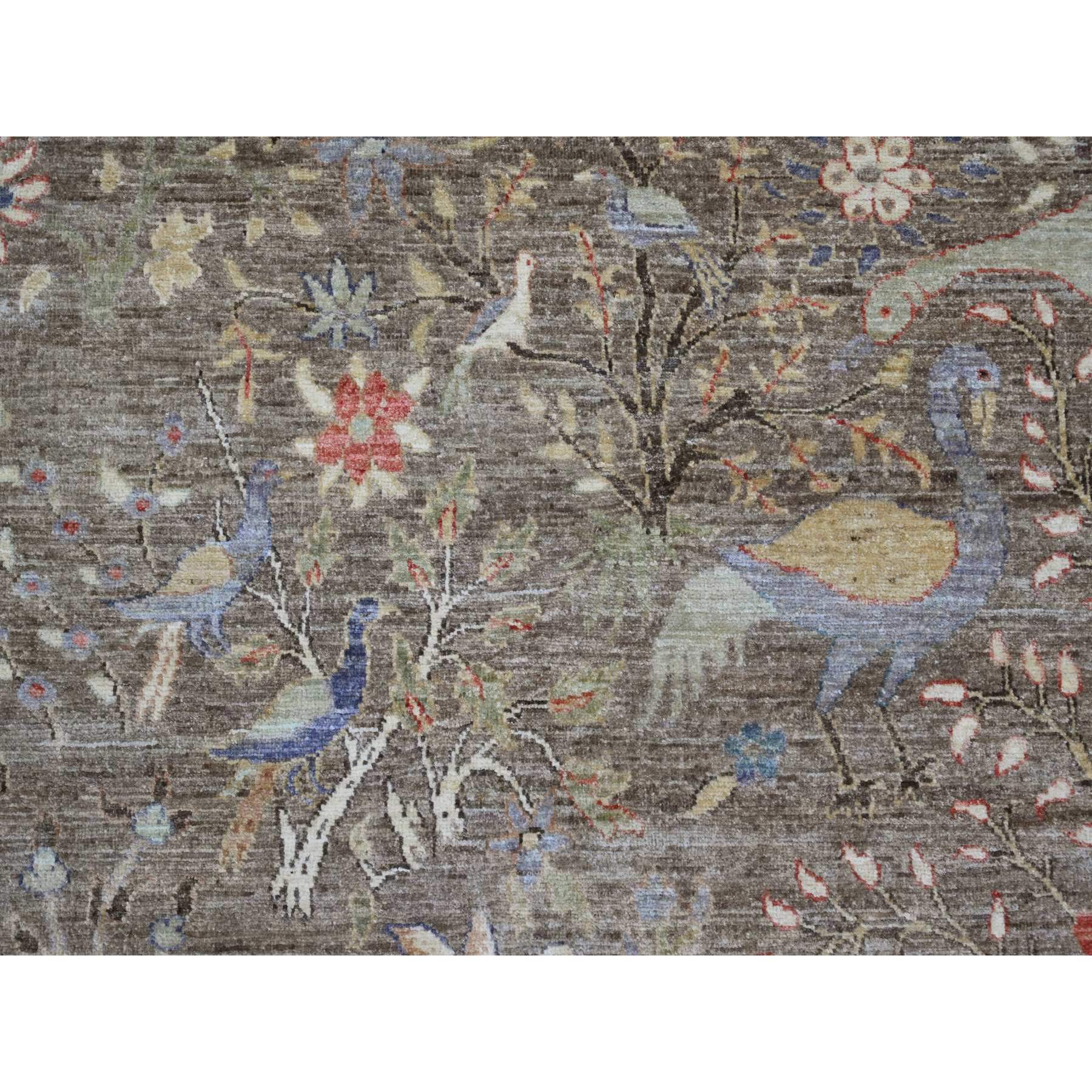 9'1"x11'9" Cedar Brown, Afghan Peshawar with Birds of Paradise Design, Soft Wool, Vegetable Dyes, Hand Knotted, Oriental Rug Sh20173