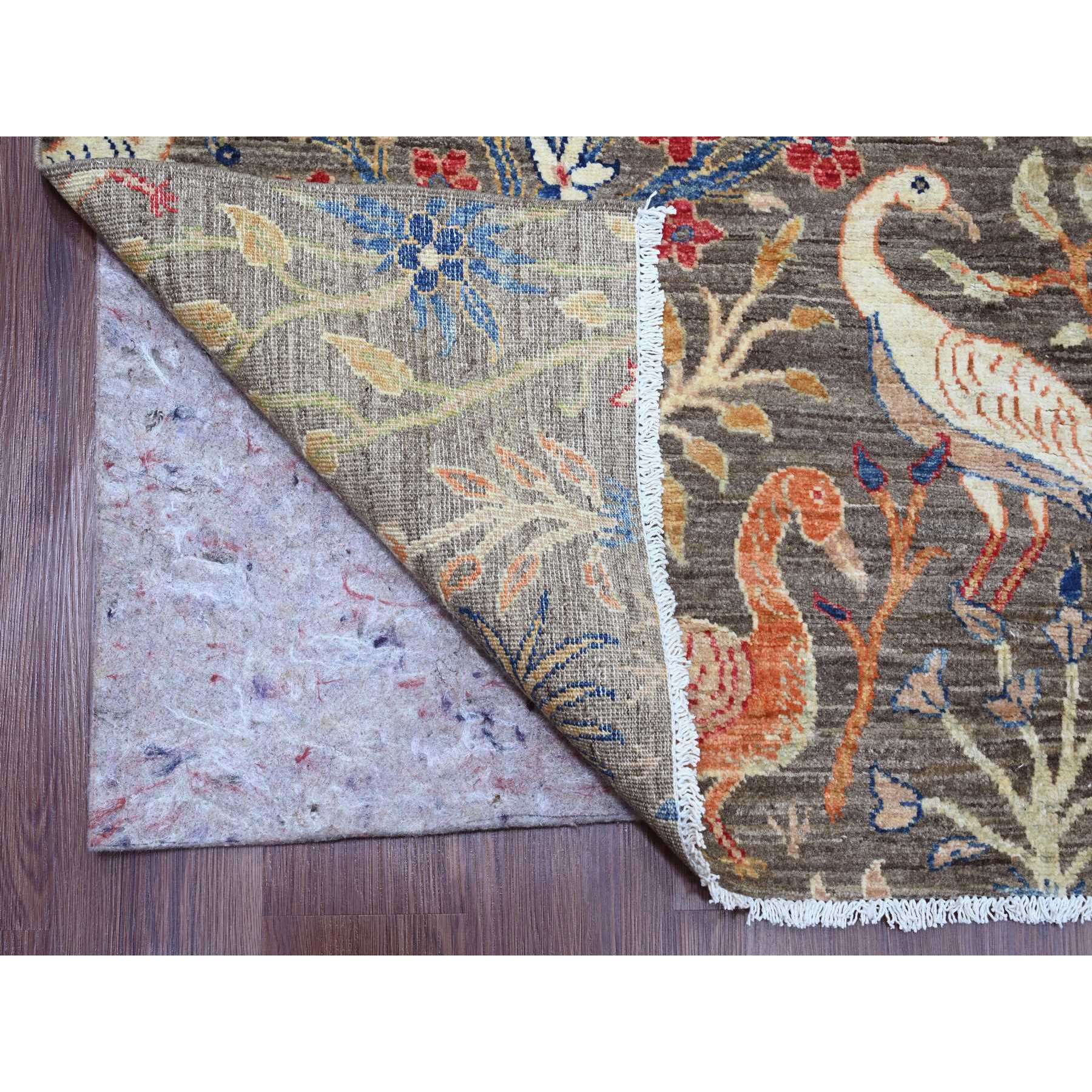 9'x12' Dim Gray, Afghan Peshawar with Birds of Paradise Design, Soft and Velvety Wool, Hand Knotted, Vegetable Dyes, Oriental Rug Sh20174