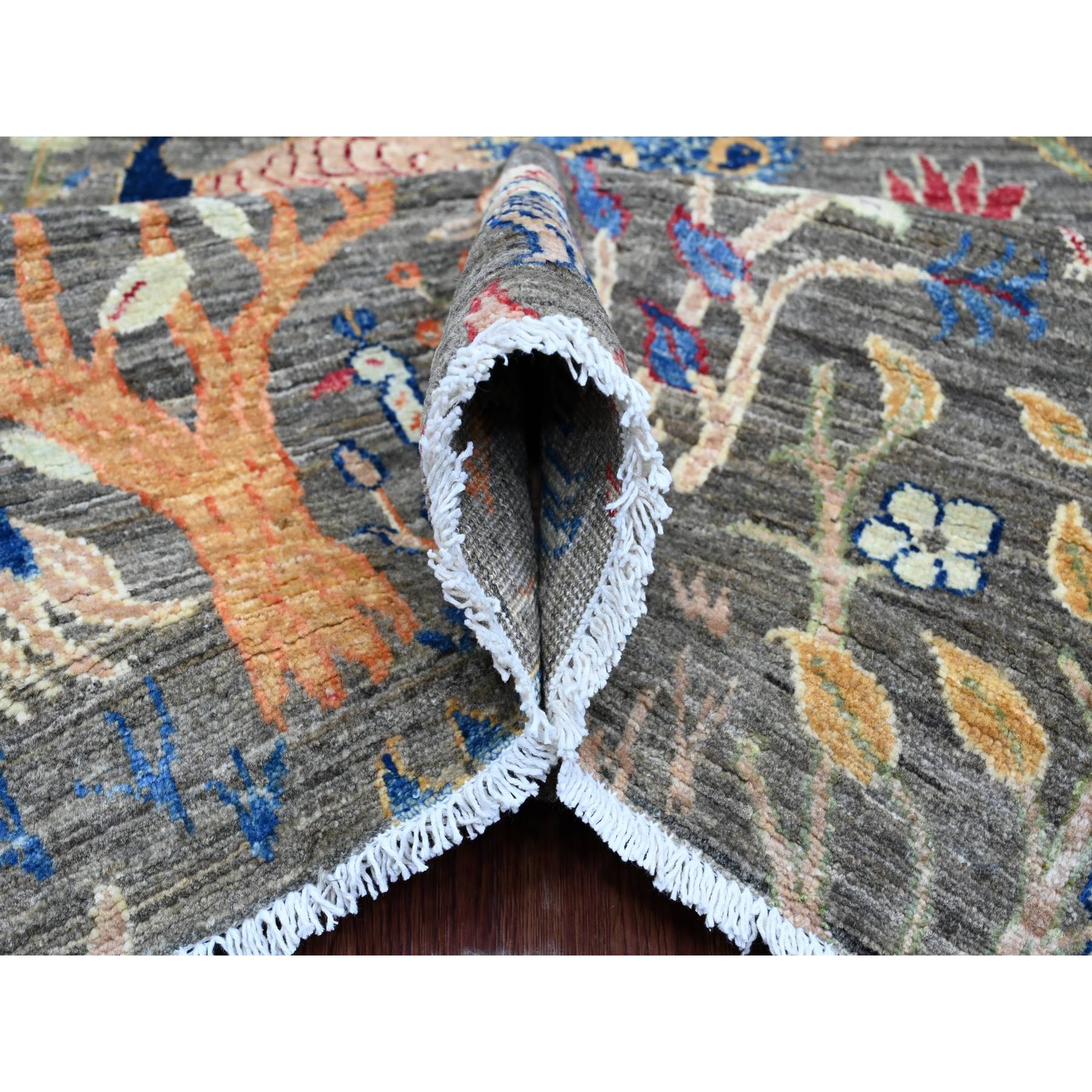 9'x12' Dim Gray, Afghan Peshawar with Birds of Paradise Design, Soft and Velvety Wool, Hand Knotted, Vegetable Dyes, Oriental Rug Sh20174