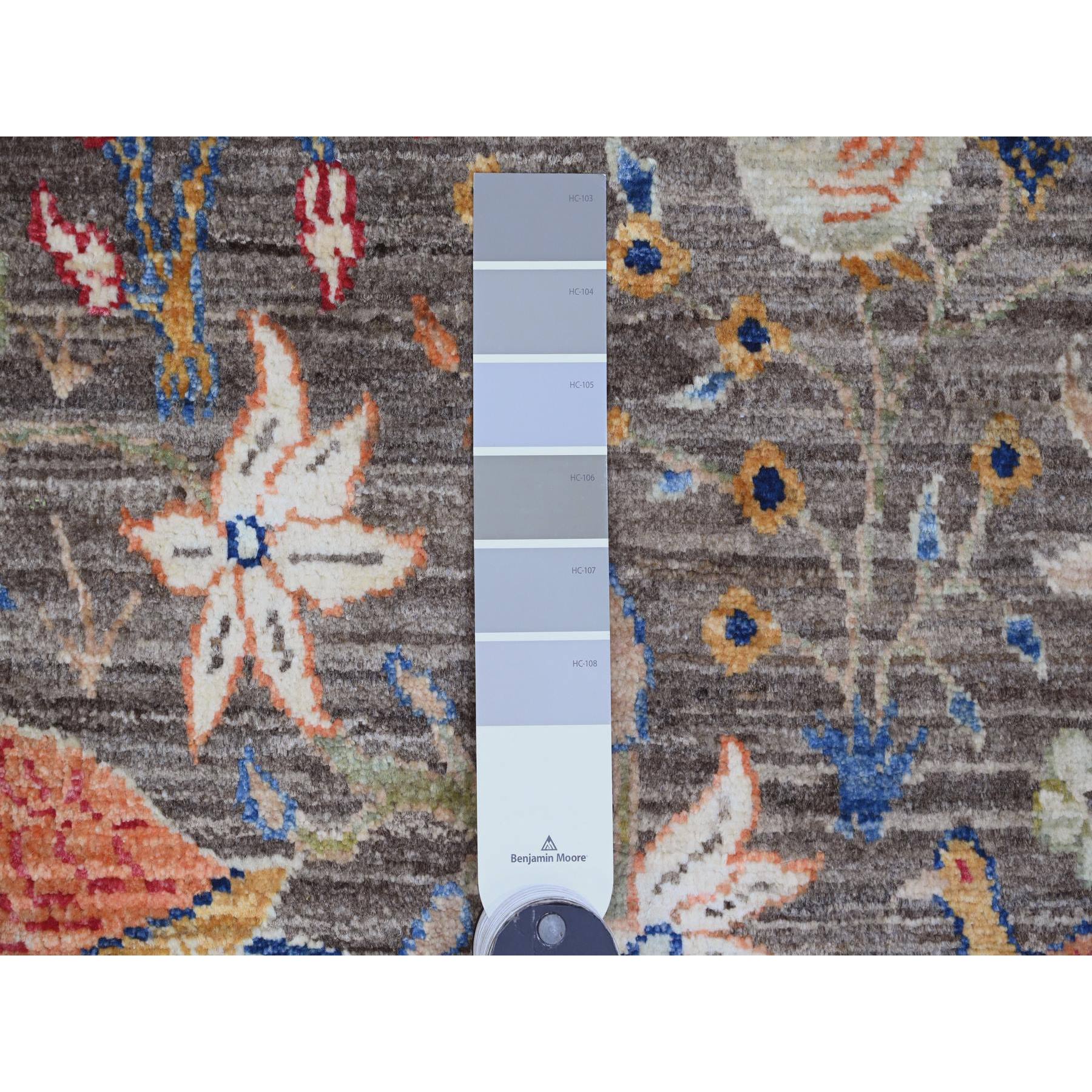 9'x12' Dim Gray, Afghan Peshawar with Birds of Paradise Design, Soft and Velvety Wool, Hand Knotted, Vegetable Dyes, Oriental Rug Sh20174