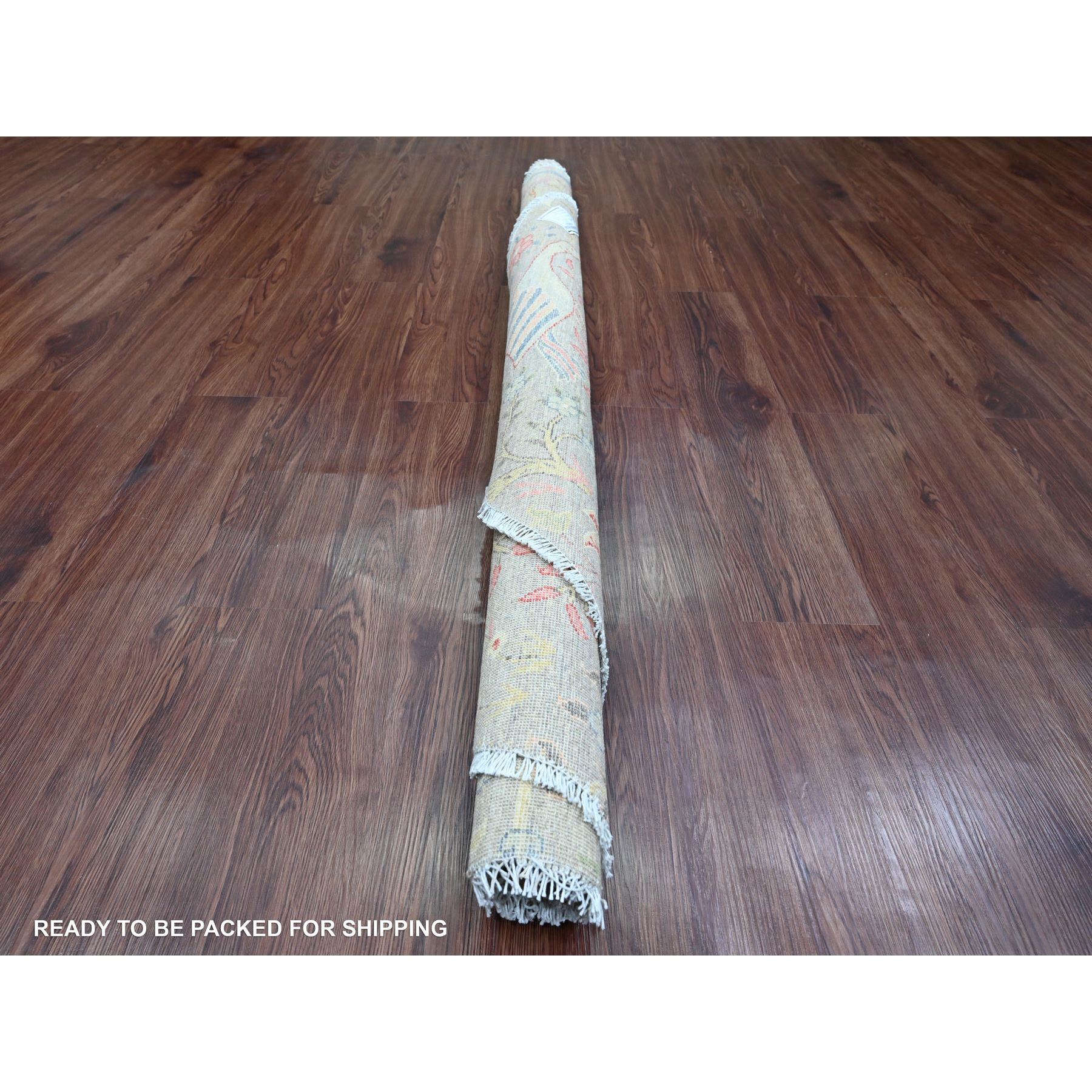 5'9"x5'9" Medium Gray, Hand Knotted, Afghan Peshawar with Birds of Paradise Design, Soft Wool, Natural Dyes, Round, Oriental Rug Sh20175