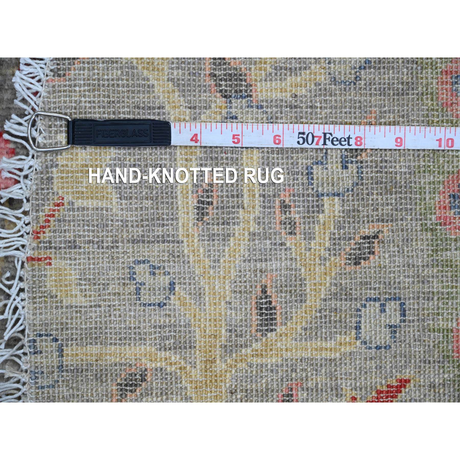 5'9"x5'9" Medium Gray, Hand Knotted, Afghan Peshawar with Birds of Paradise Design, Soft Wool, Natural Dyes, Round, Oriental Rug Sh20175