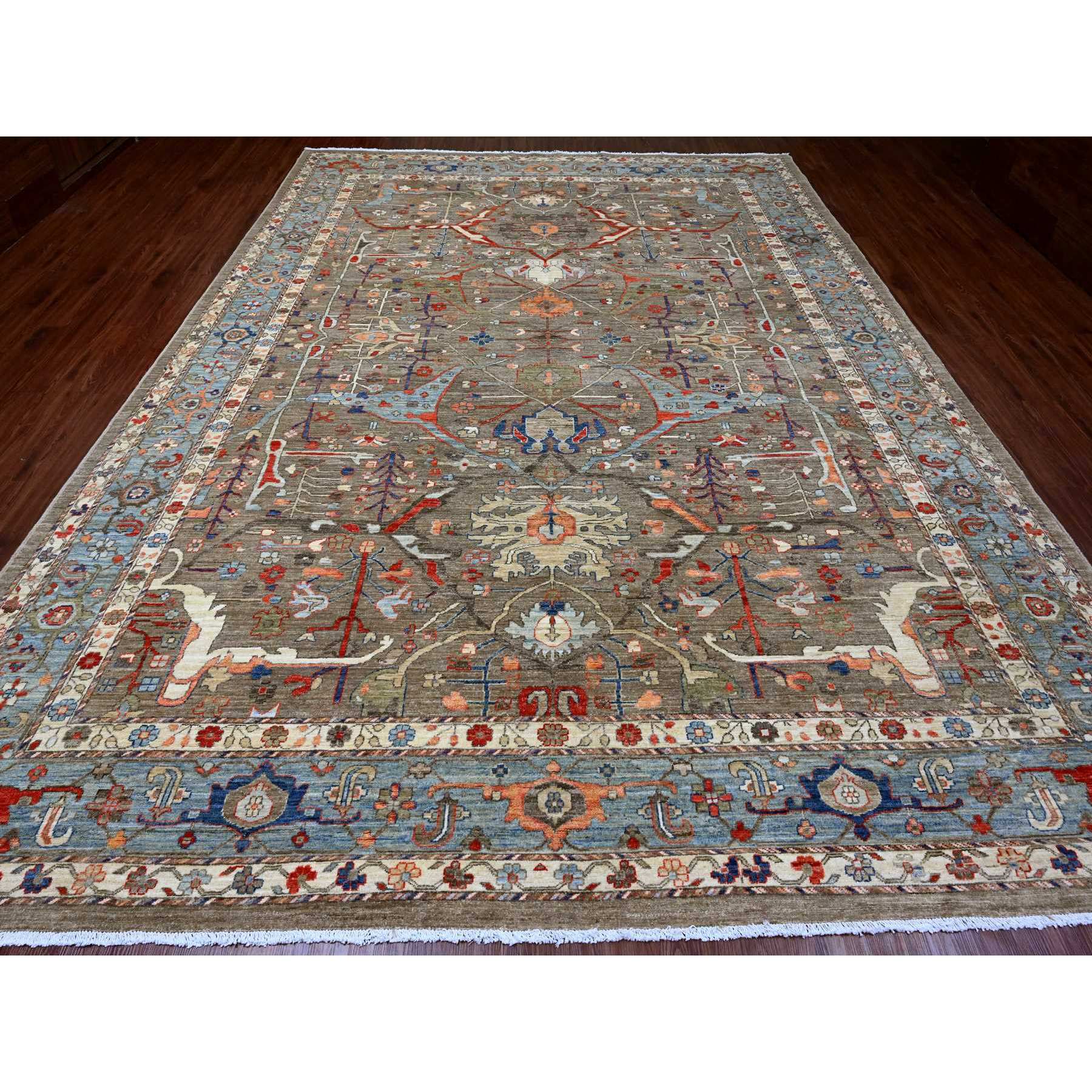 9'10"x13'7" Walnut Brown, Peshawar with Bijar Garus Design, Colorful Pattern, Hand Knotted, Vegetable Dyes, Densely Woven, High Mountain Wool, Oriental Rug Sh20176