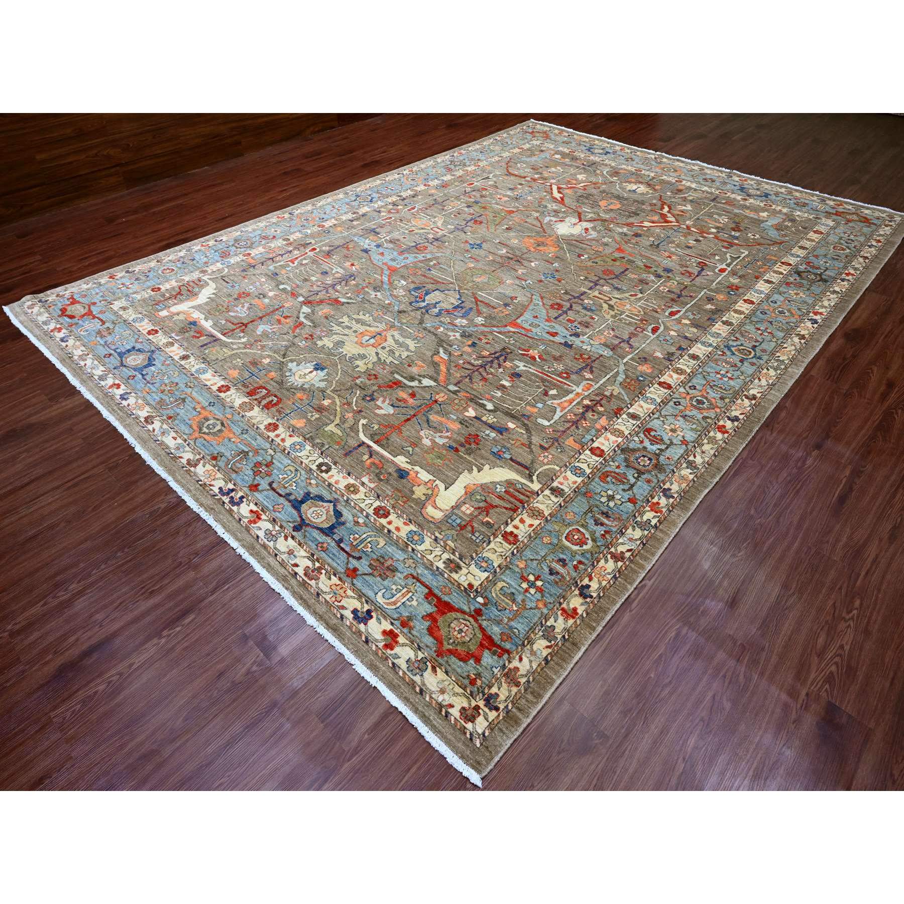 9'10"x13'7" Walnut Brown, Peshawar with Bijar Garus Design, Colorful Pattern, Hand Knotted, Vegetable Dyes, Densely Woven, High Mountain Wool, Oriental Rug Sh20176