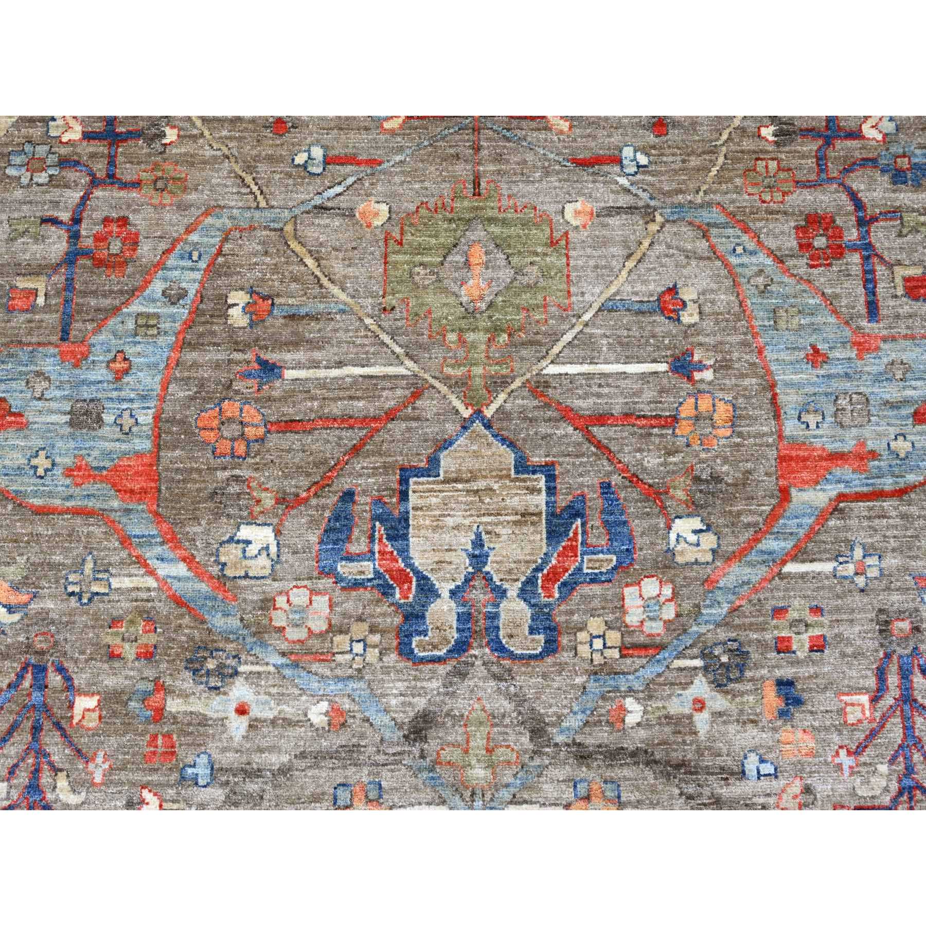 9'10"x13'7" Walnut Brown, Peshawar with Bijar Garus Design, Colorful Pattern, Hand Knotted, Vegetable Dyes, Densely Woven, High Mountain Wool, Oriental Rug Sh20176