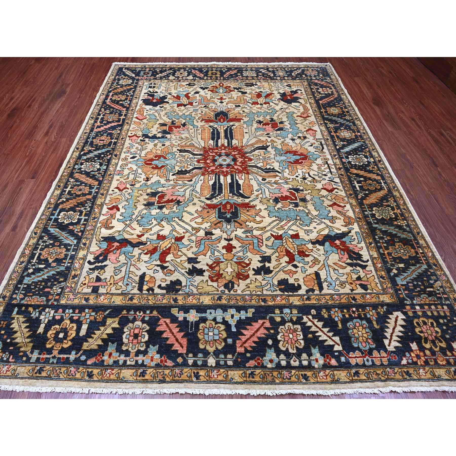 8'x10' Pristine White, Peshawar Serapi Heriz All Over Design, Vegetable Dyes, High Mountain Wool, Hand Knotted, Oriental Rug Sh20177