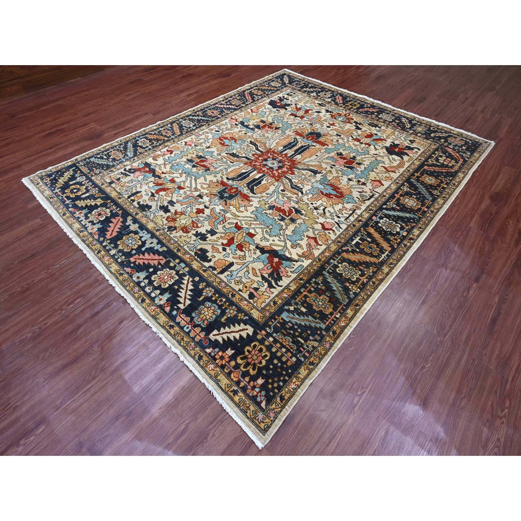 8'x10' Pristine White, Peshawar Serapi Heriz All Over Design, Vegetable Dyes, High Mountain Wool, Hand Knotted, Oriental Rug Sh20177