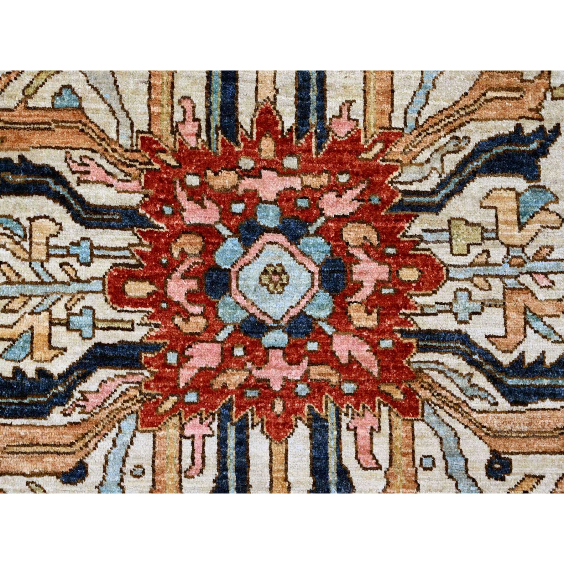 8'x10' Pristine White, Peshawar Serapi Heriz All Over Design, Vegetable Dyes, High Mountain Wool, Hand Knotted, Oriental Rug Sh20177