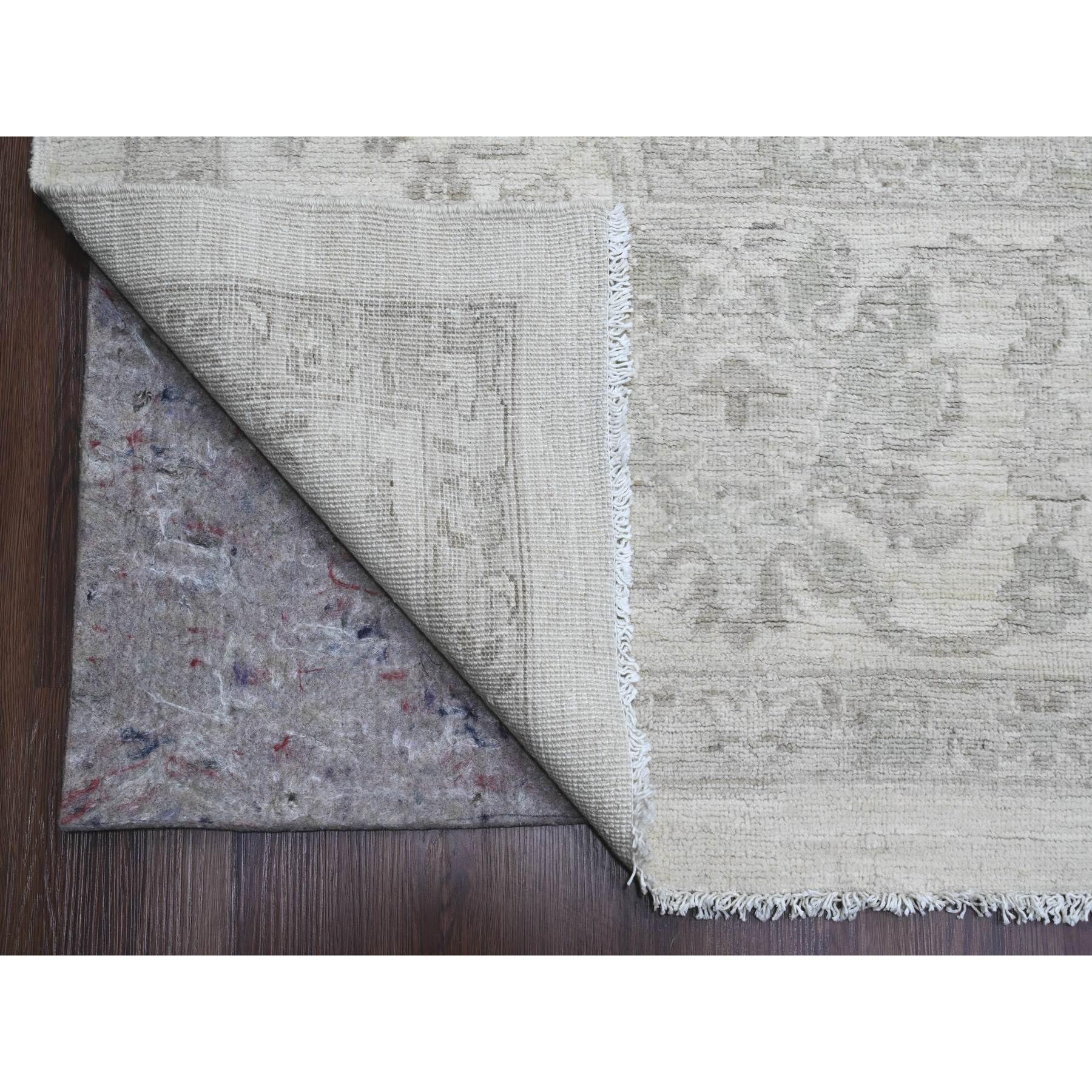 11'7"x14'10" Alabaster White, Hand Knotted, Washed Out Peshawar with All Over Vines Design, Vegetable Dyes, 100% Wool, Oversized, Oriental Rug Sh20179