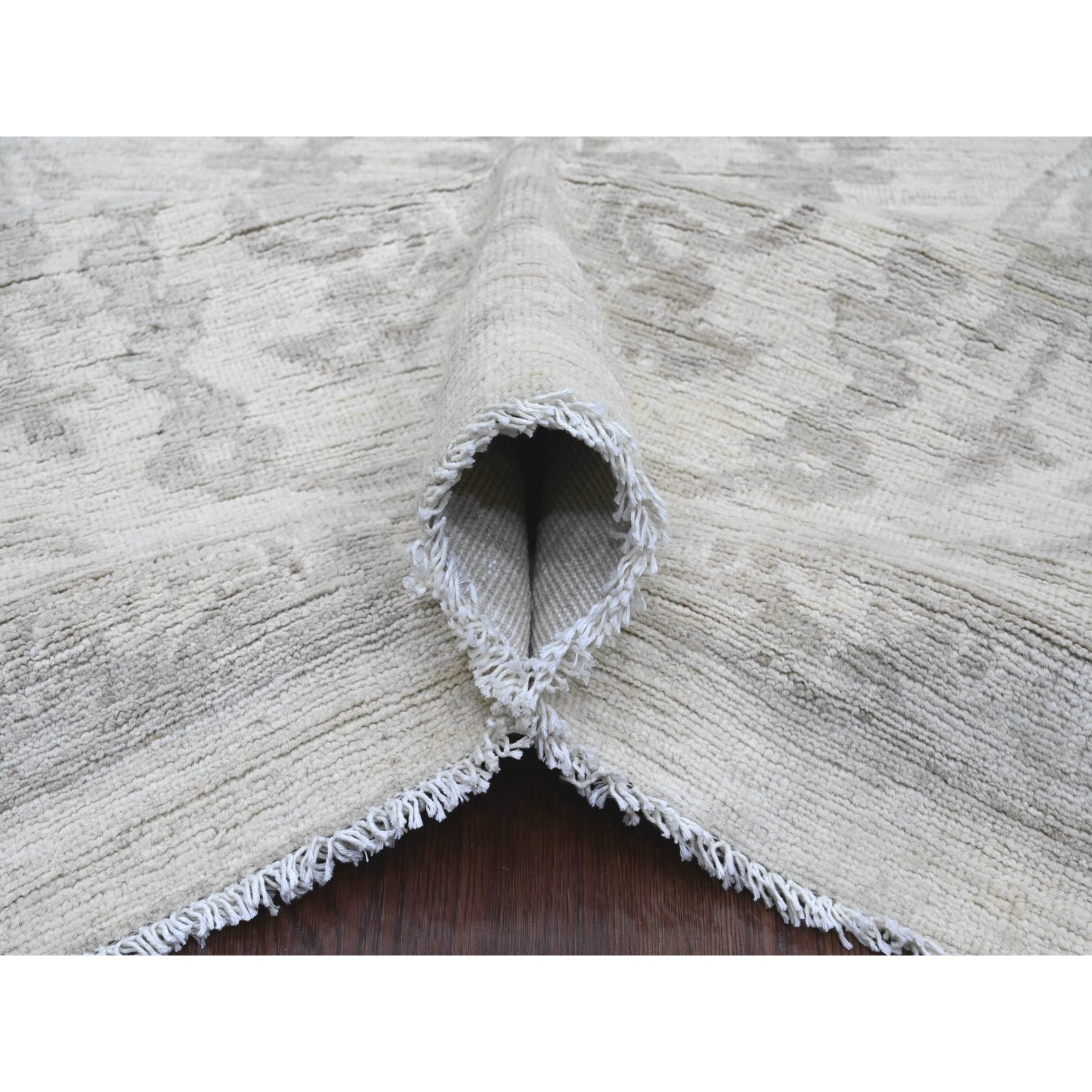 11'7"x14'10" Alabaster White, Hand Knotted, Washed Out Peshawar with All Over Vines Design, Vegetable Dyes, 100% Wool, Oversized, Oriental Rug Sh20179