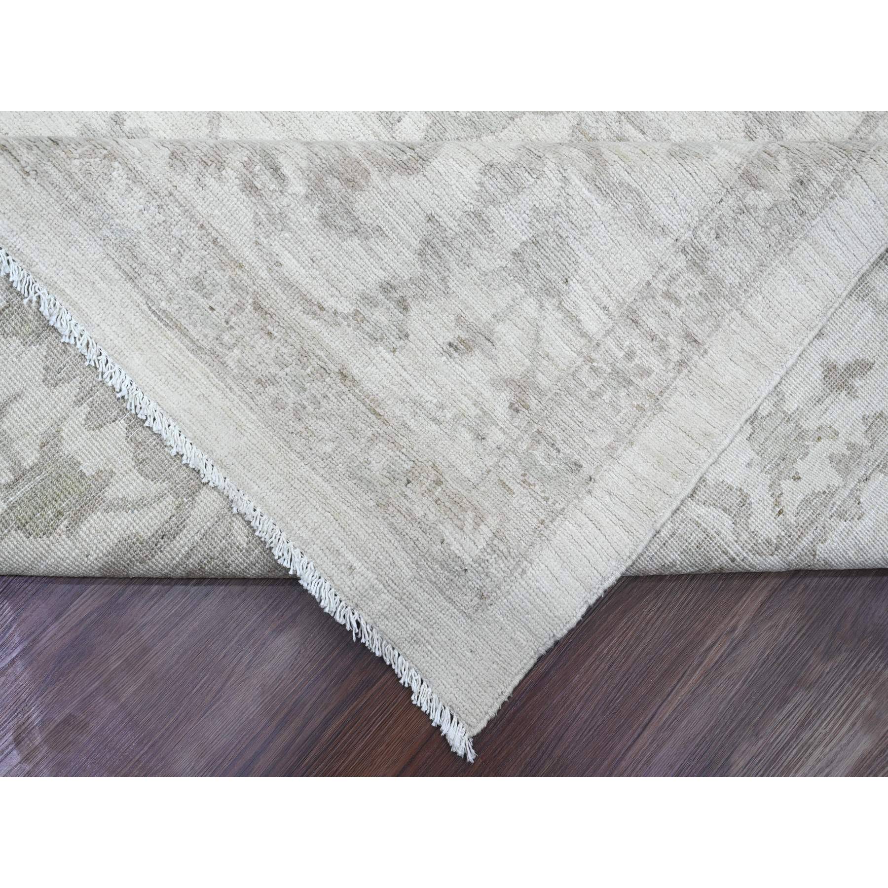 11'7"x14'10" Alabaster White, Hand Knotted, Washed Out Peshawar with All Over Vines Design, Vegetable Dyes, 100% Wool, Oversized, Oriental Rug Sh20179