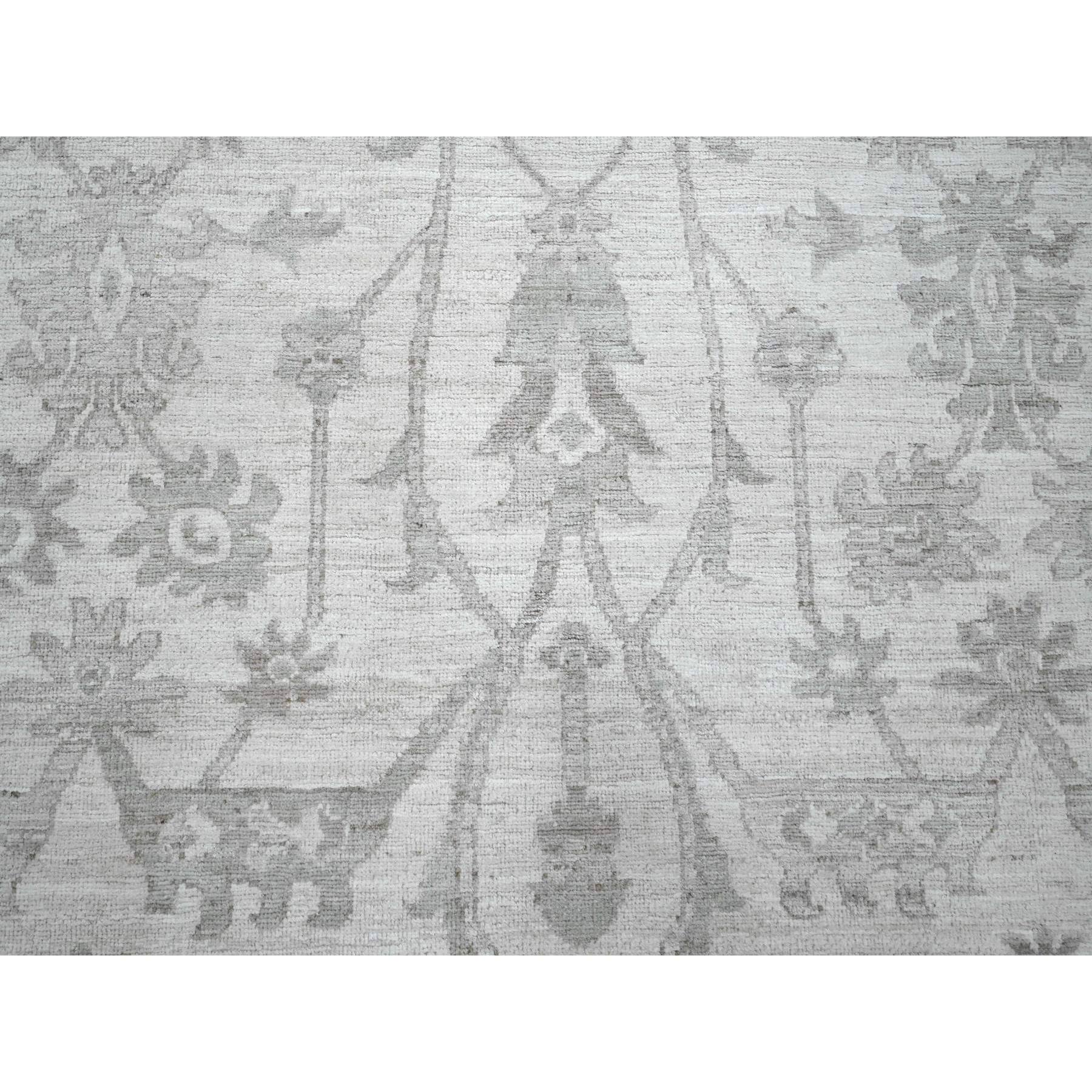 11'7"x14'10" Alabaster White, Hand Knotted, Washed Out Peshawar with All Over Vines Design, Vegetable Dyes, 100% Wool, Oversized, Oriental Rug Sh20179