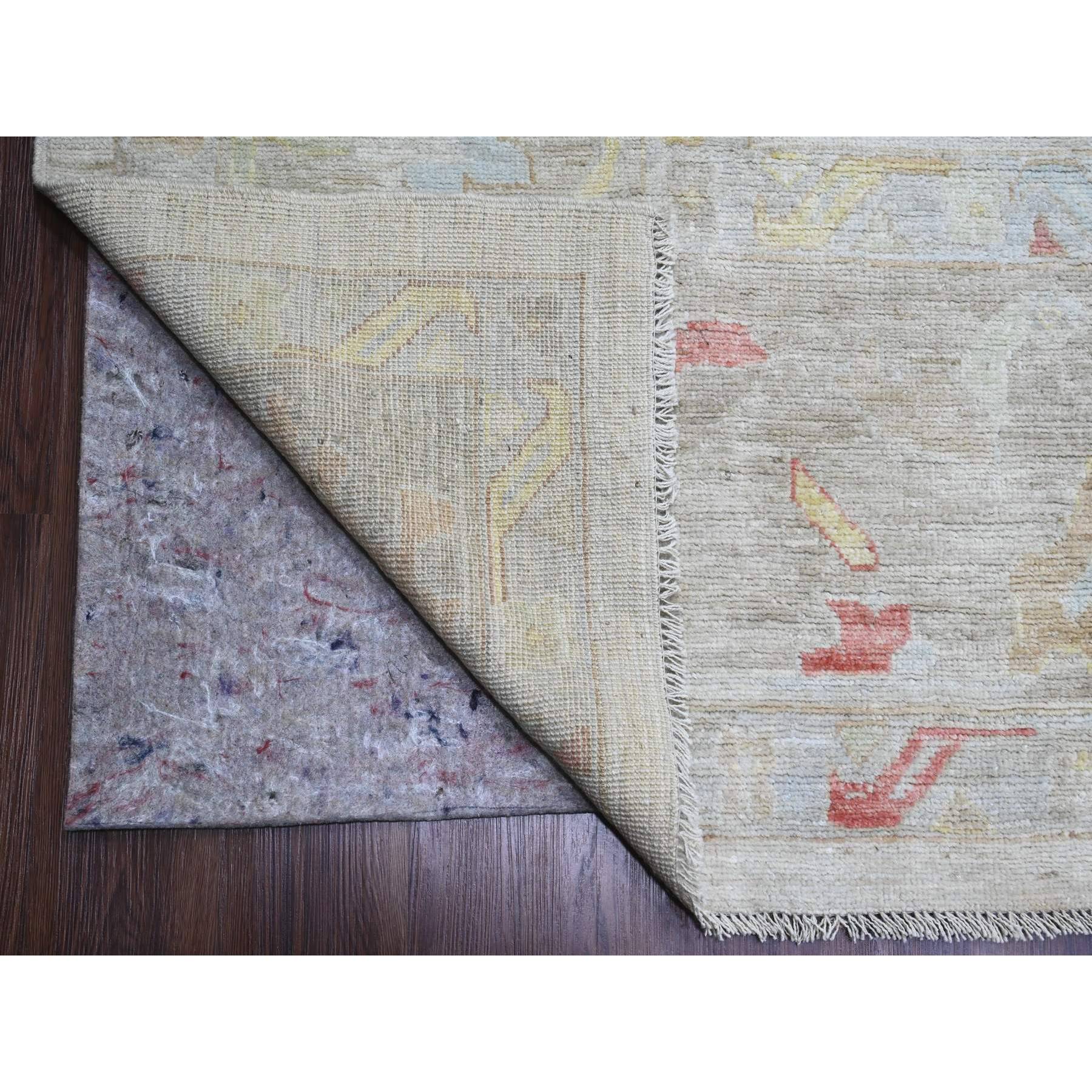 12'x17'4" Cotton White, Afghan Angora Oushak with Large Leaf Design, Hand Knotted, Vegetable Dyes, 100% Wool, Oversized, Oriental Rug Sh20181