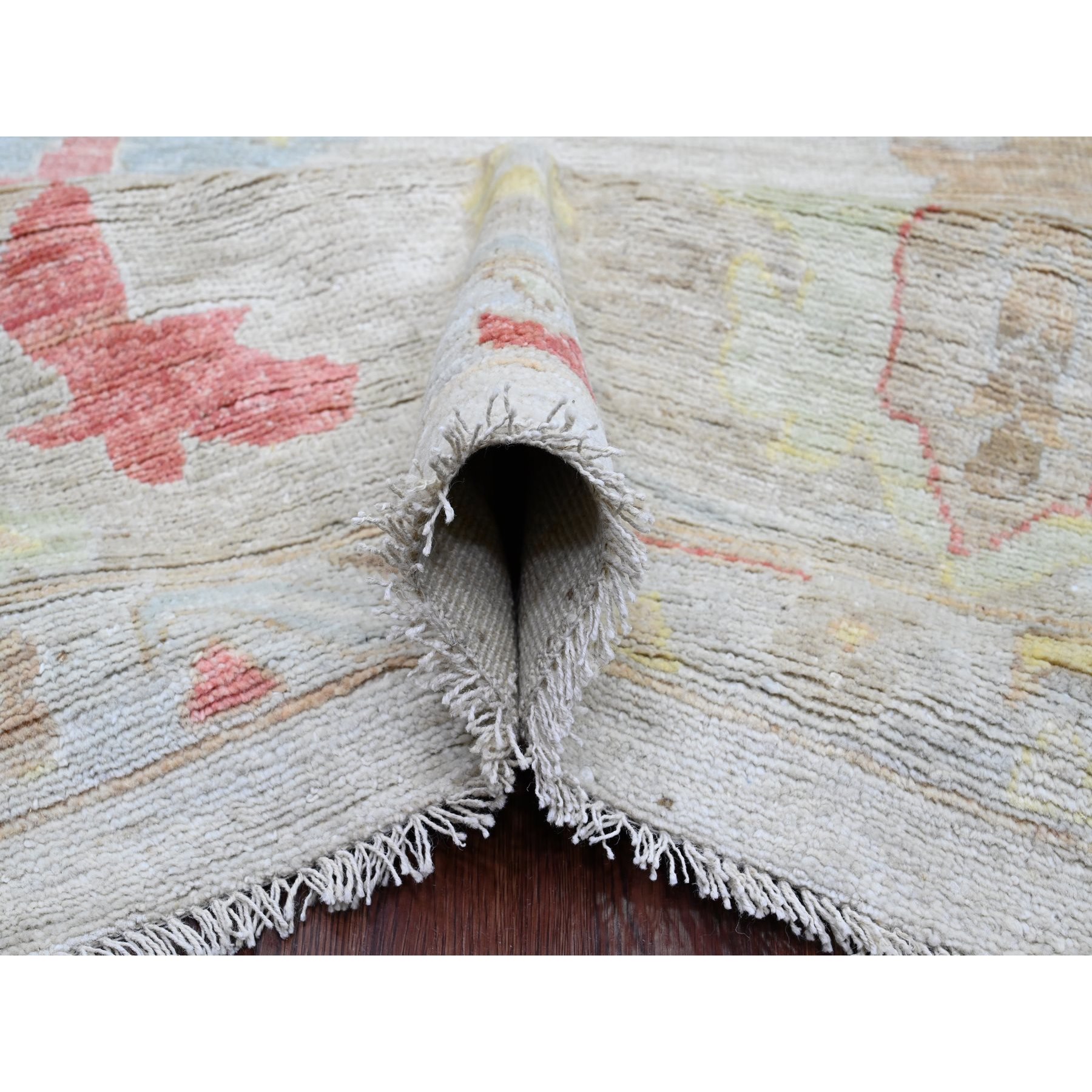 12'x17'4" Cotton White, Afghan Angora Oushak with Large Leaf Design, Hand Knotted, Vegetable Dyes, 100% Wool, Oversized, Oriental Rug Sh20181
