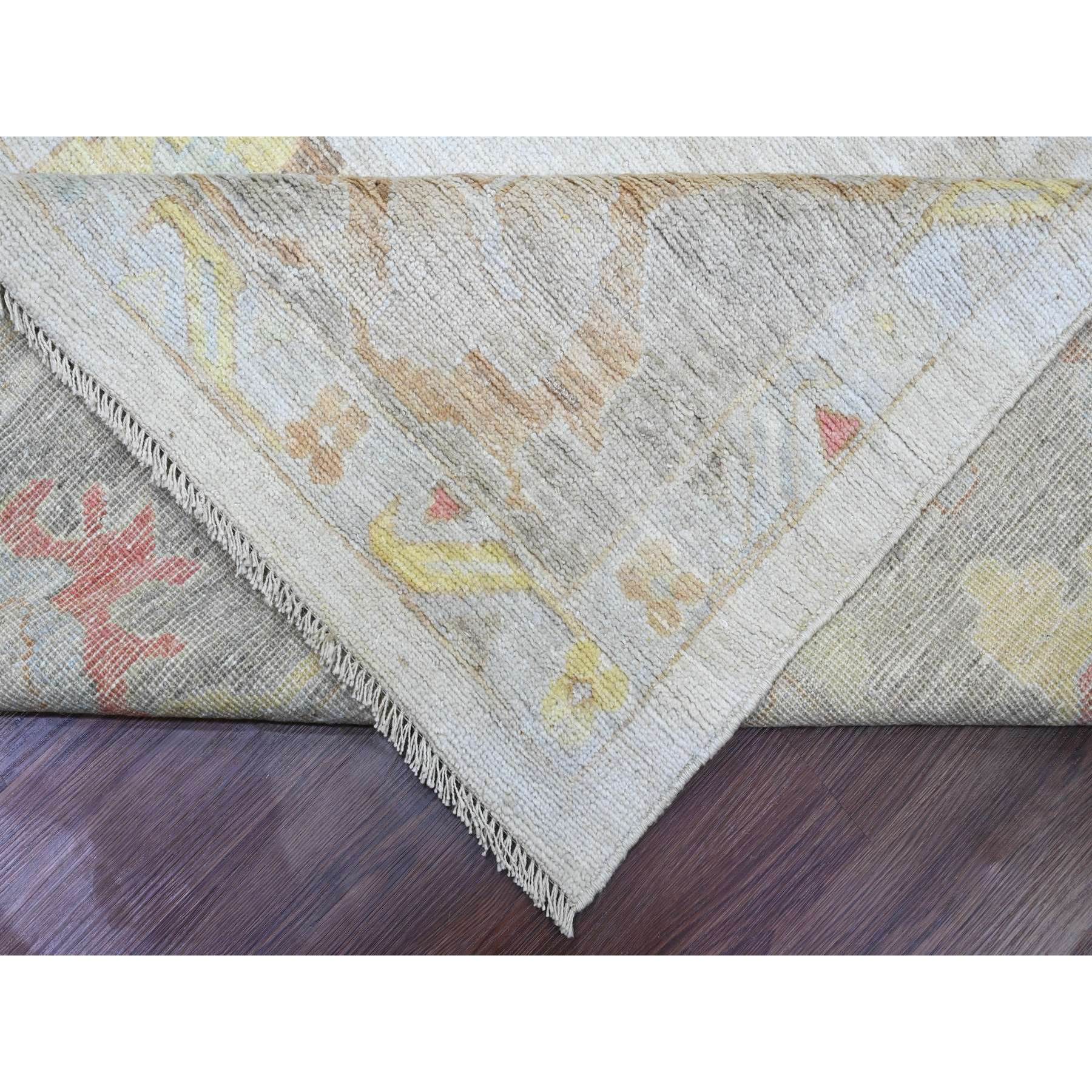 12'x17'4" Cotton White, Afghan Angora Oushak with Large Leaf Design, Hand Knotted, Vegetable Dyes, 100% Wool, Oversized, Oriental Rug Sh20181