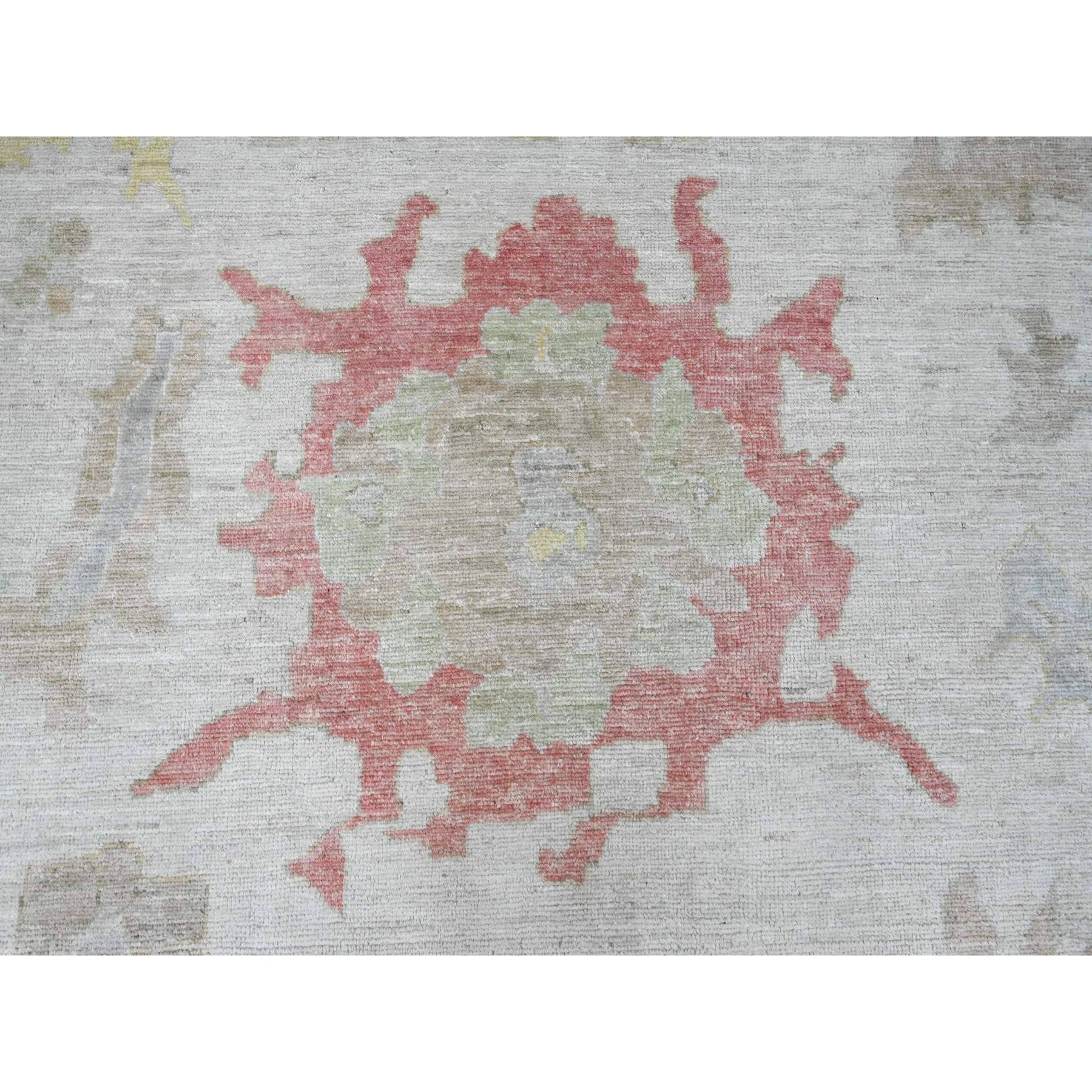 12'x17'4" Cotton White, Afghan Angora Oushak with Large Leaf Design, Hand Knotted, Vegetable Dyes, 100% Wool, Oversized, Oriental Rug Sh20181