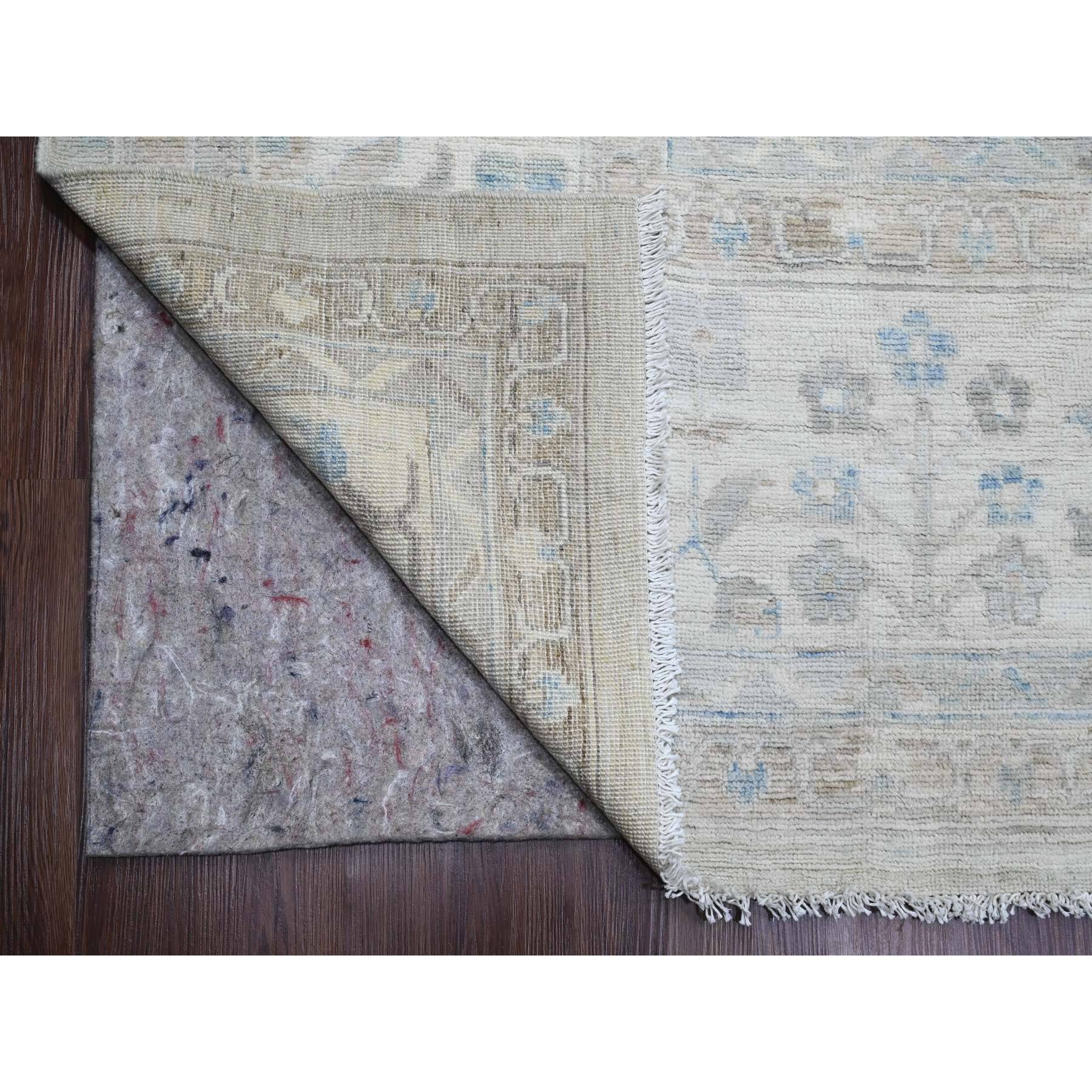 11'1"x15'2" Misty Gray, White Wash Peshawar with Floral Motifs, Hand Knotted, Vegetable Dyes, 100% Wool, Oversized, Oriental Rug Sh20184