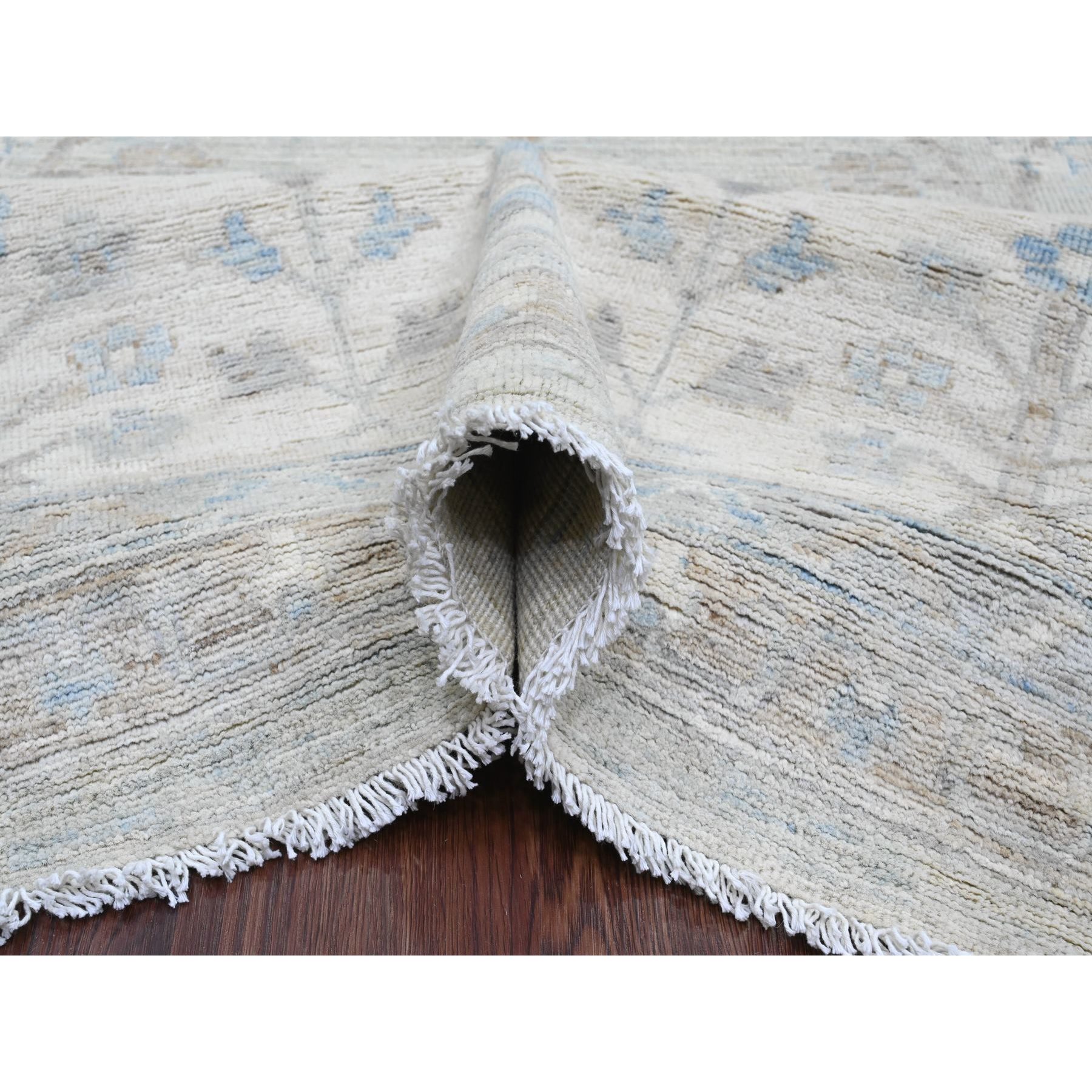 11'1"x15'2" Misty Gray, White Wash Peshawar with Floral Motifs, Hand Knotted, Vegetable Dyes, 100% Wool, Oversized, Oriental Rug Sh20184