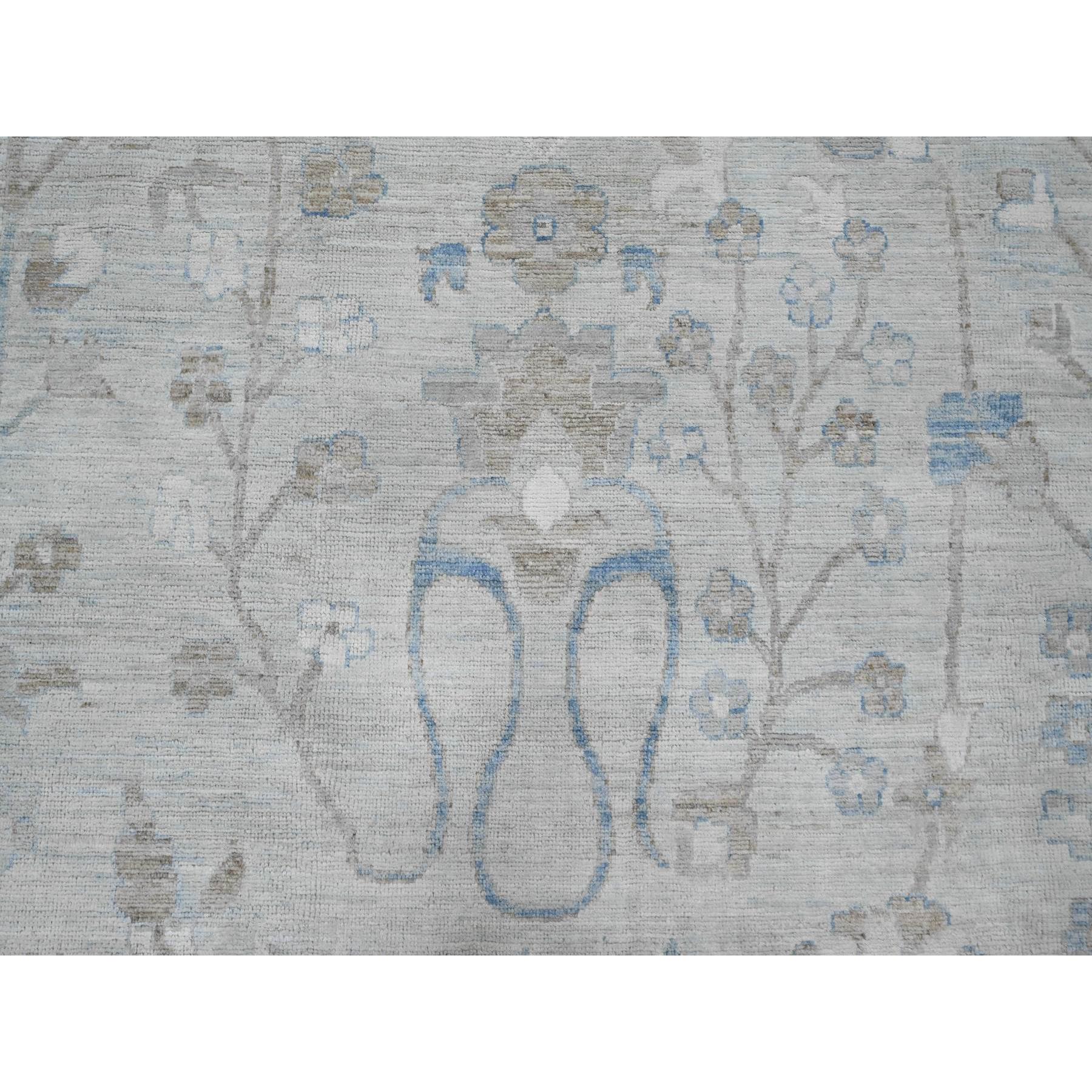 11'1"x15'2" Misty Gray, White Wash Peshawar with Floral Motifs, Hand Knotted, Vegetable Dyes, 100% Wool, Oversized, Oriental Rug Sh20184