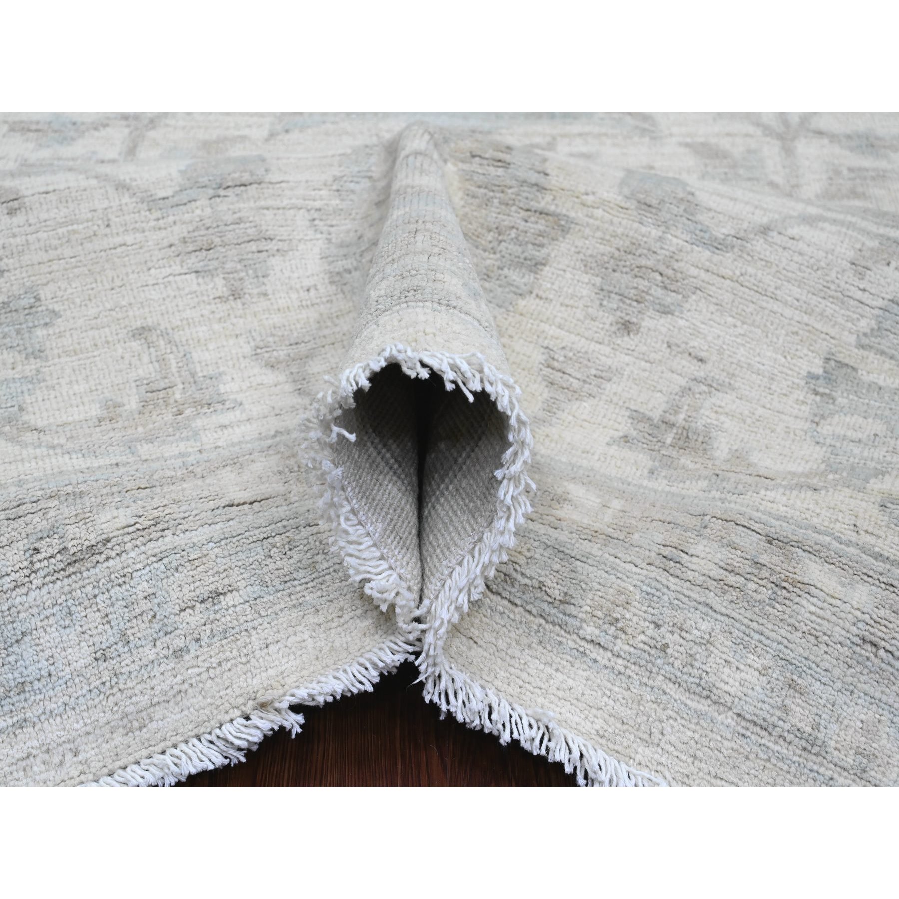 10'x13'8" Cotton White, Washed Out Peshawar with All Over Pattern, Natural Dyes, 100% Wool, Hand Knotted, Oriental Rug Sh20185