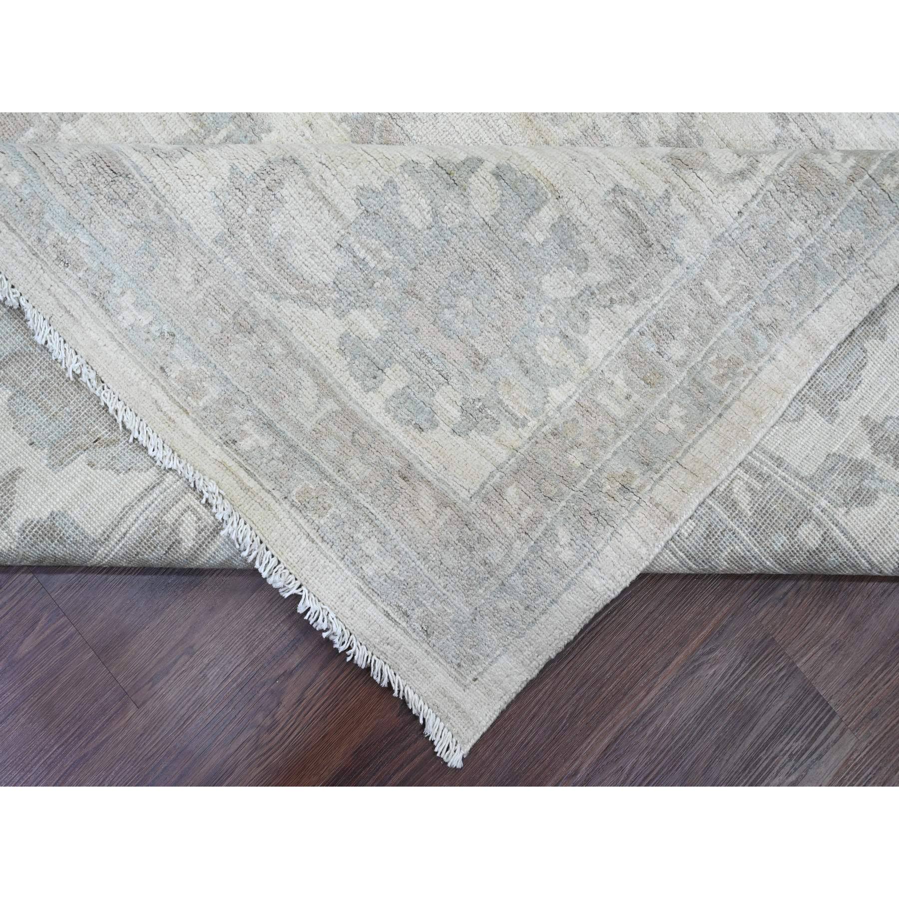 10'x13'8" Cotton White, Washed Out Peshawar with All Over Pattern, Natural Dyes, 100% Wool, Hand Knotted, Oriental Rug Sh20185