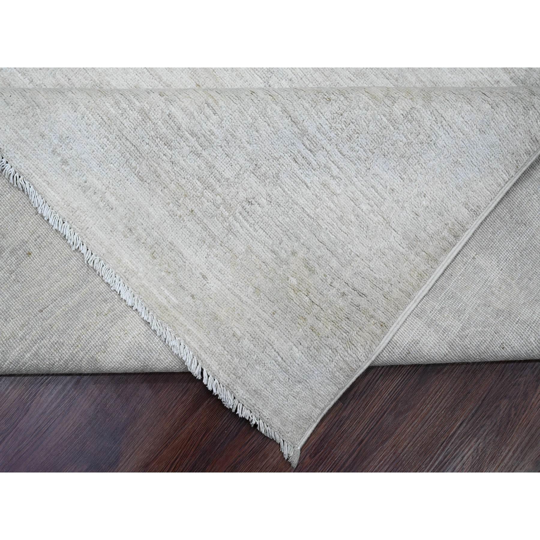 8'9"x11'5" Bone White, 100% Wool, Stone Washed Peshawar with Faded Out Leaf Design, Hand Knotted, Veggie Dyes, Oriental Rug Sh20186