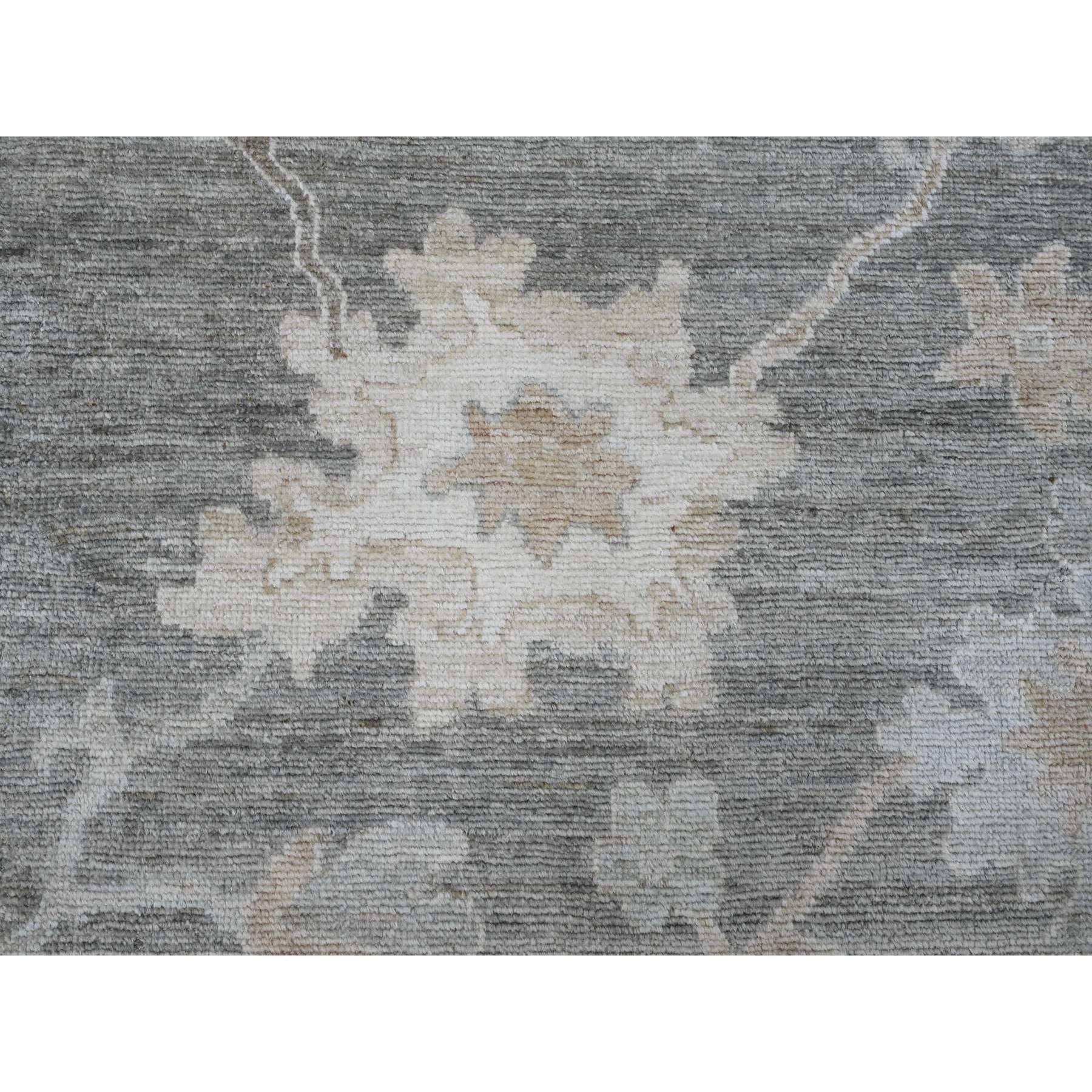 9'2"x11'8" Dim Gray, Afghan Angora Oushak with All Over Leaf Design, Natural Dyes, Hand Knotted, 100% Wool, Oriental Rug Sh20189