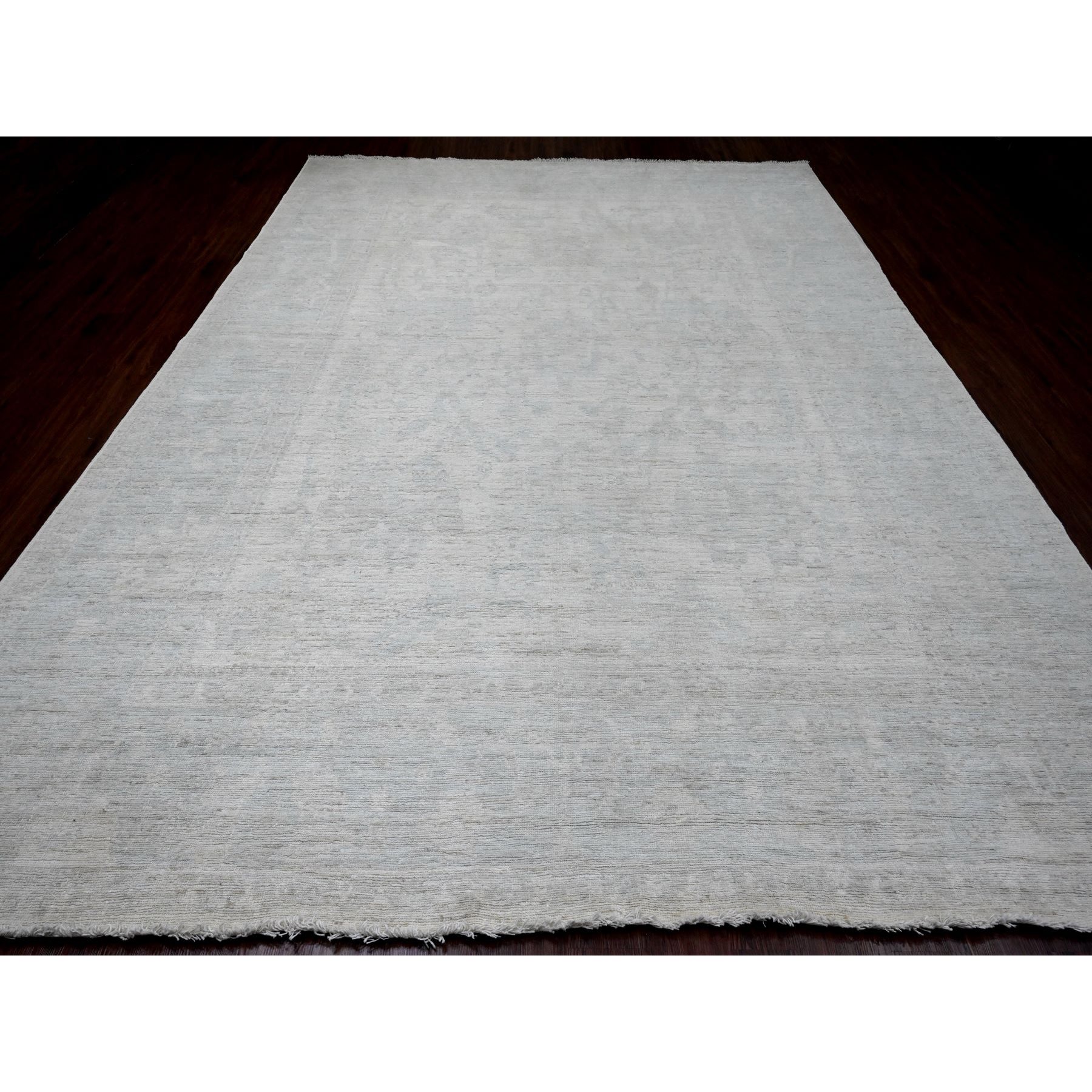9'10"x13'3" Oyster White, Afghan Angora Oushak with All Over Design, Veggie Dyes, Hand Knotted, Pure Wool, Oriental Rug Sh20190