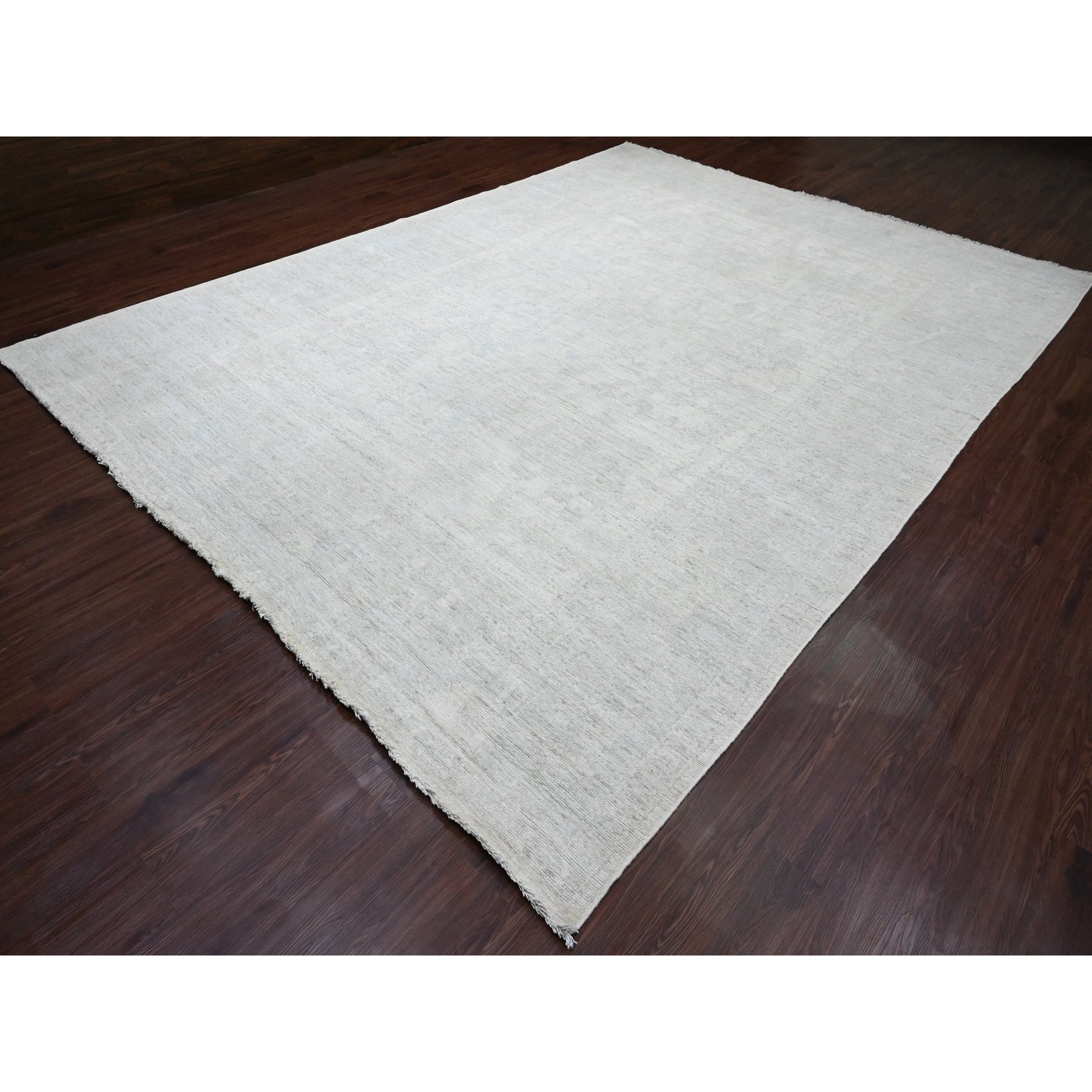 9'10"x13'3" Oyster White, Afghan Angora Oushak with All Over Design, Veggie Dyes, Hand Knotted, Pure Wool, Oriental Rug Sh20190