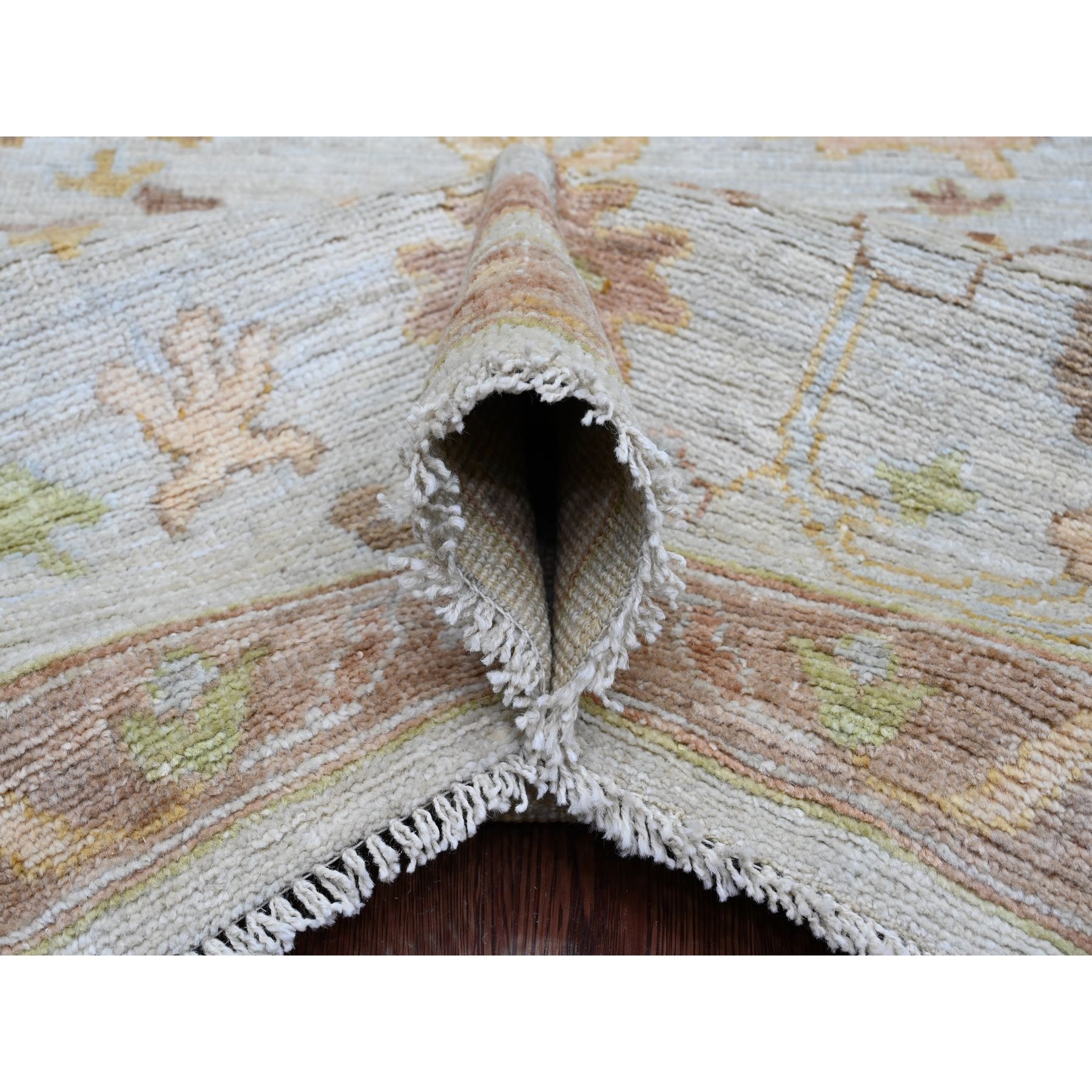 9'2"x12' Bone White, Afghan Angora Oushak with All Over Leaf Design, Hand Knotted, 100% Wool, Veggie Dyes, Oriental Rug Sh20193
