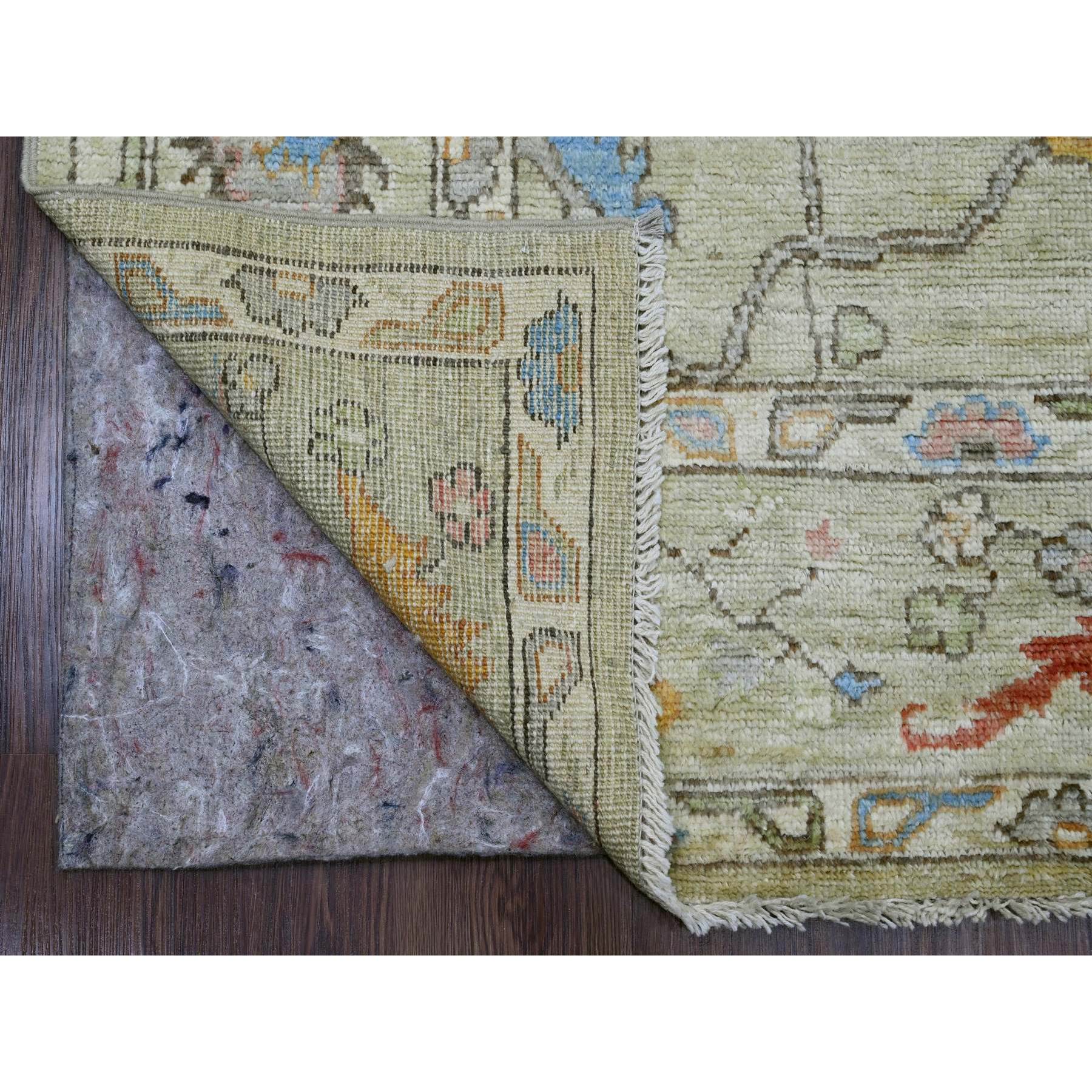 5'9"x8'9" Swamp Green, Hand Knotted, Afghan Angora Oushak with Large Leaf Design, Vegetable Dyes, 100% Wool, Oriental Rug Sh20196