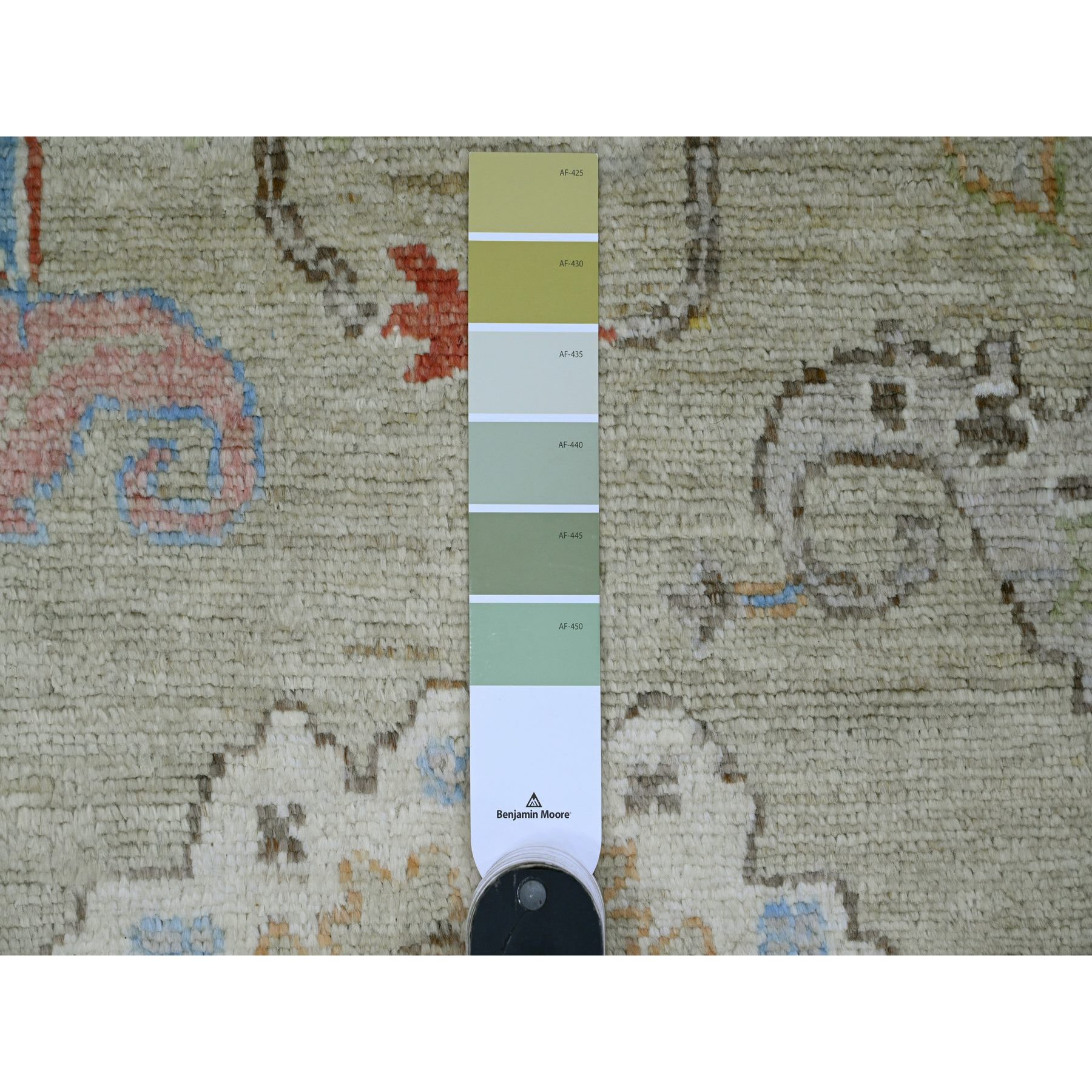 5'9"x8'9" Swamp Green, Hand Knotted, Afghan Angora Oushak with Large Leaf Design, Vegetable Dyes, 100% Wool, Oriental Rug Sh20196